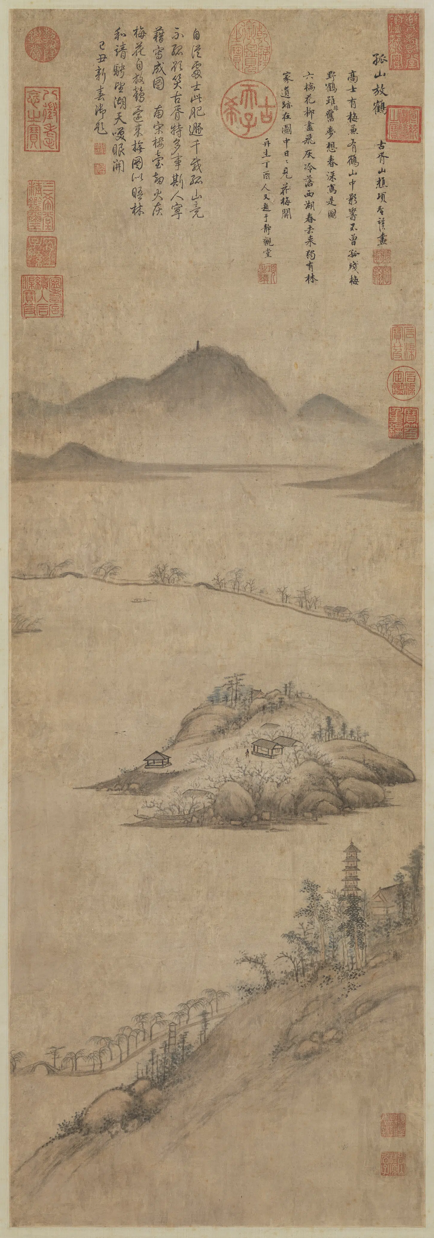 明朝【项圣谟】《孤山放鹤图轴》