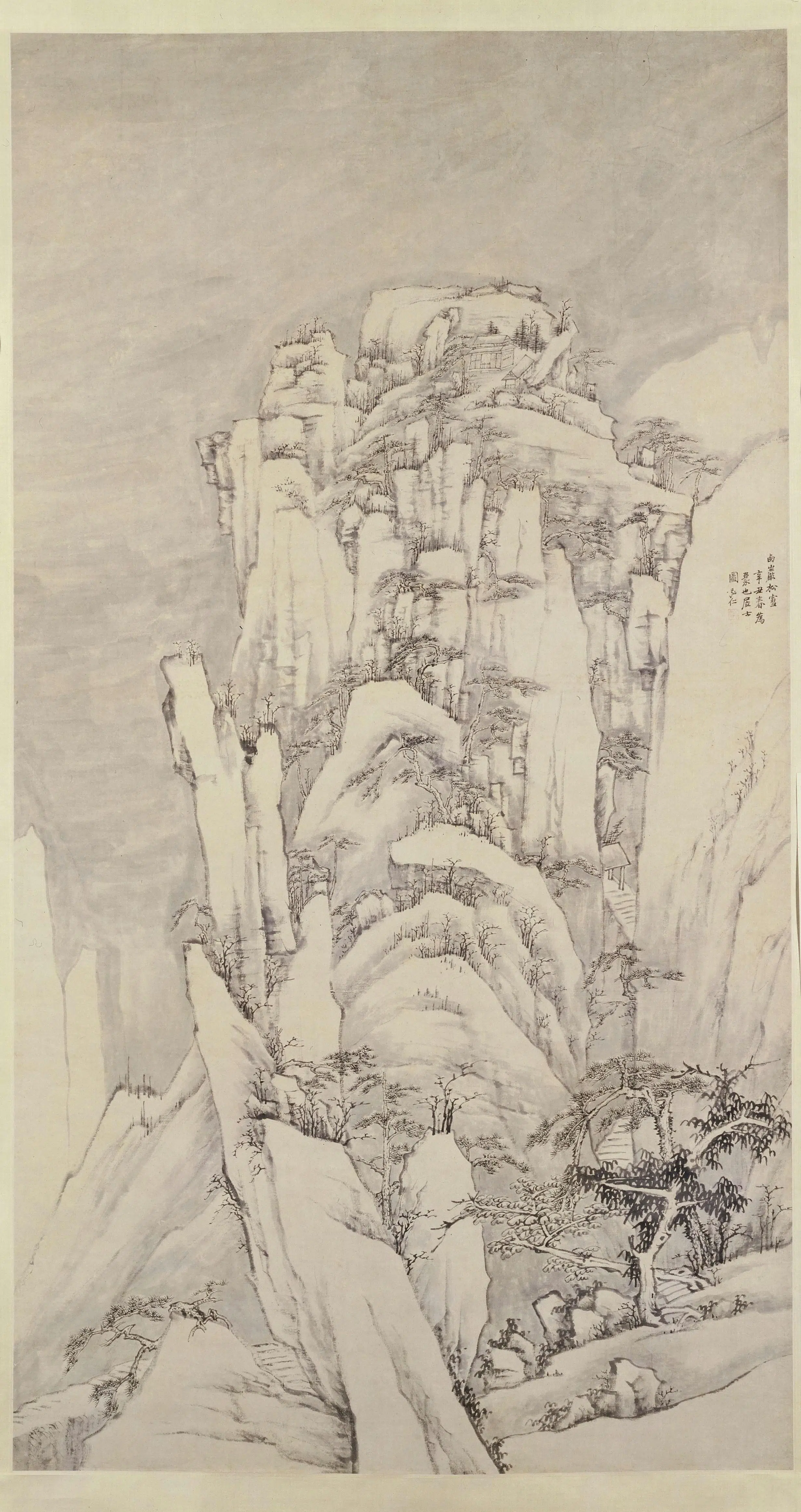 清代【弘仁】《西岩松雪图轴》