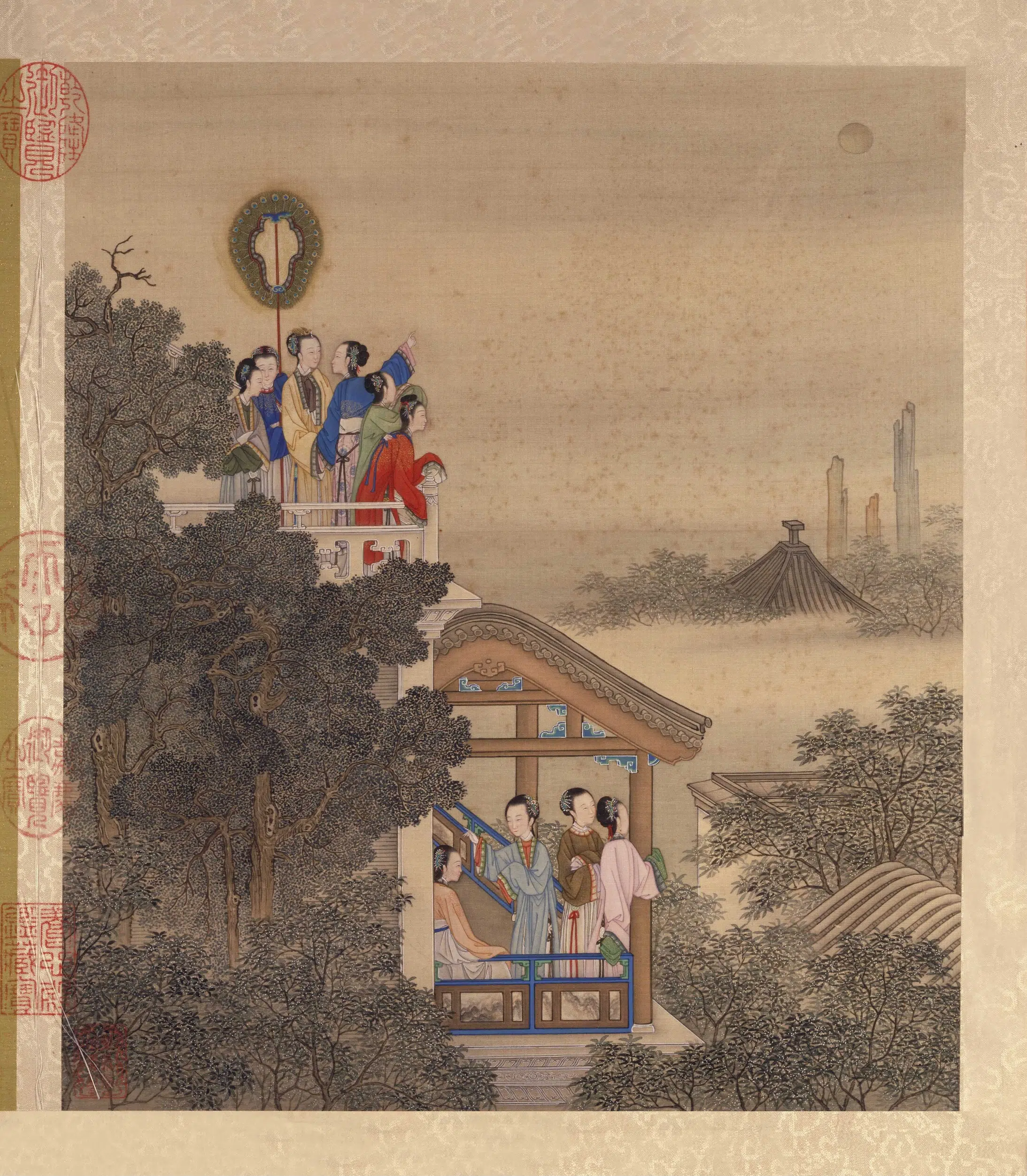清代【陈枚】《月曼清游图册十二开-(碧池采莲)》 第8张 清代【陈枚】《月曼清游图册十二开-(碧池采莲)》 第8张