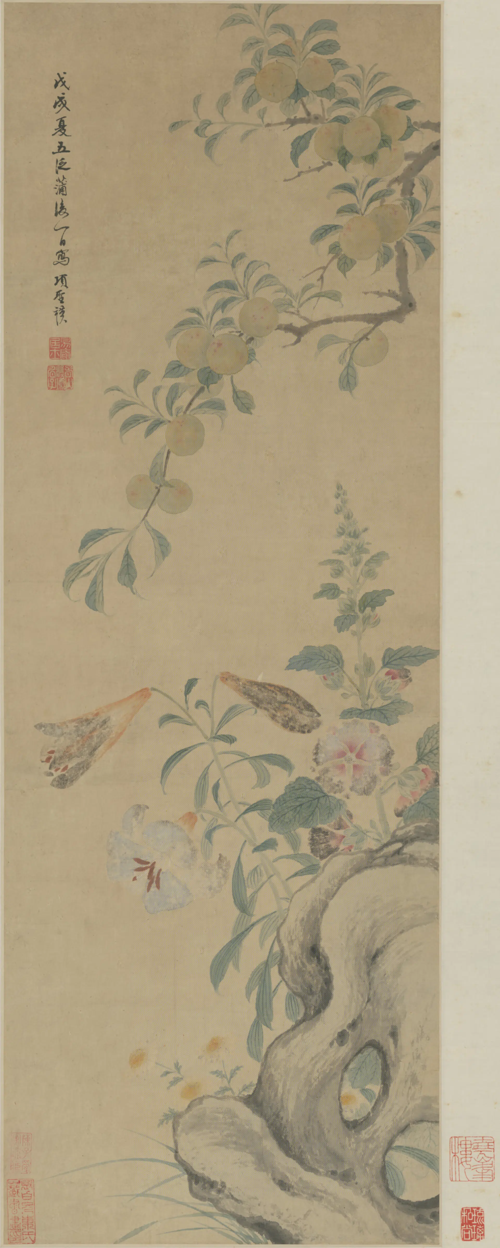 明朝【项圣谟】《花果轴》 第1张 明朝【项圣谟】《花果轴》 第1张