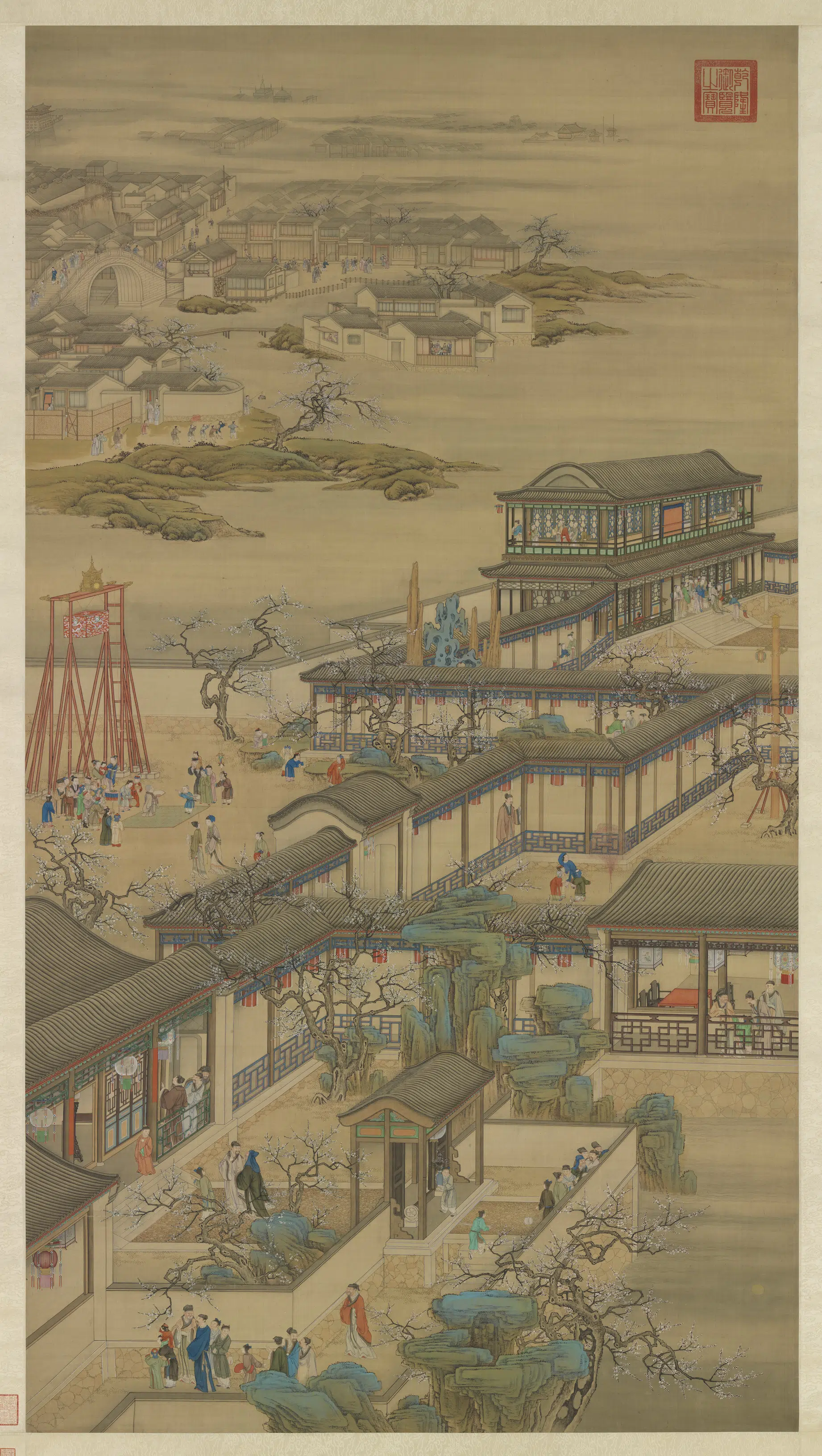 清代【宫廷艺术家】《画院画十二月月令图一月图轴》