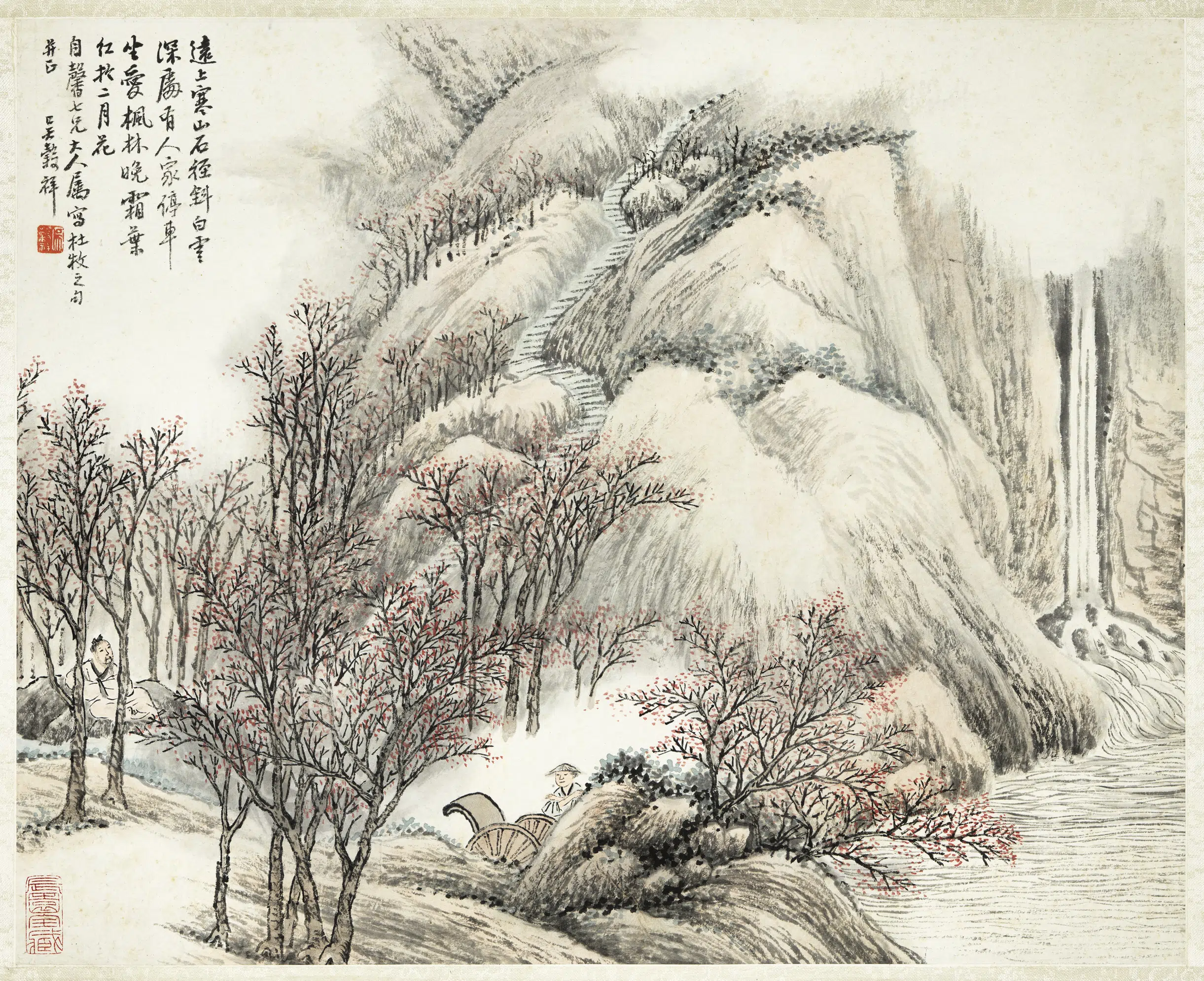 清代【吴谷祥】《枫林停车图轴》