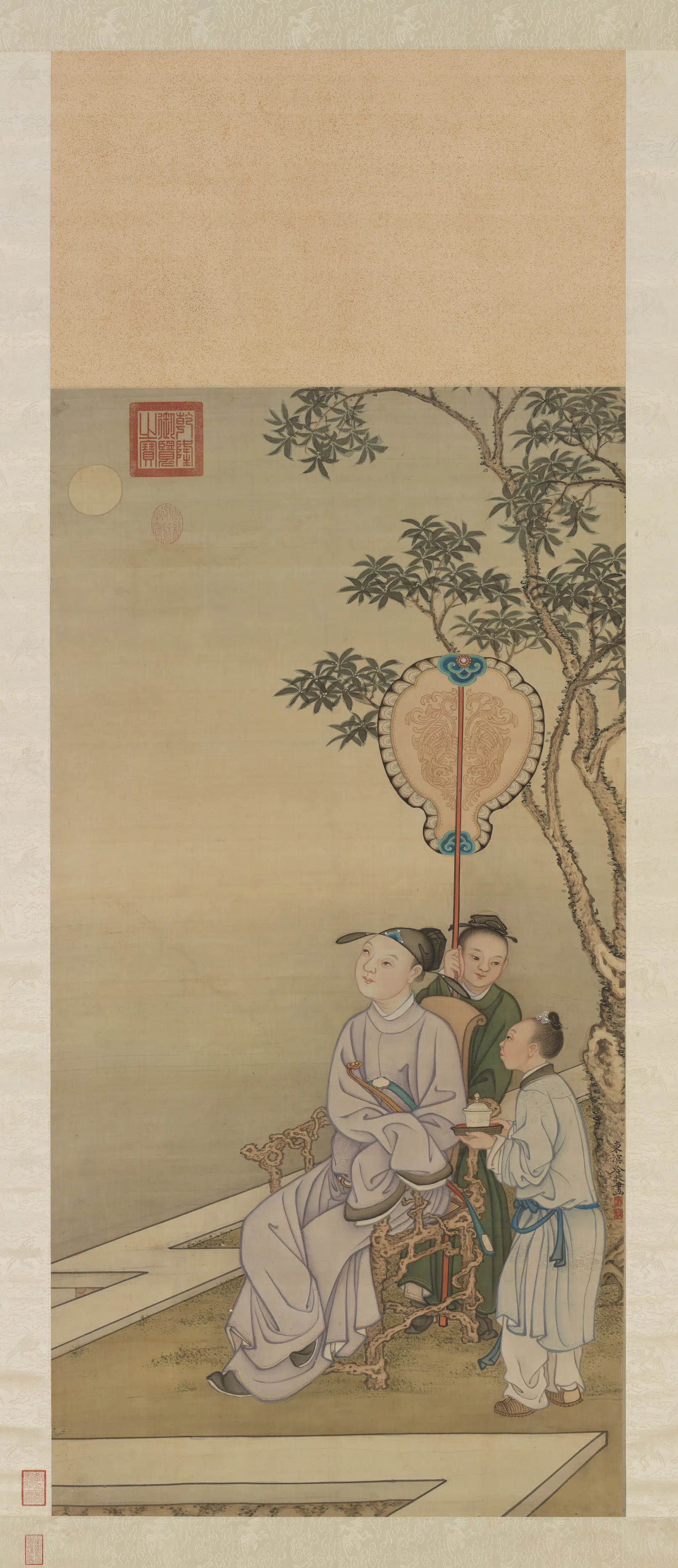 清代【冷枚】《赏月图轴》