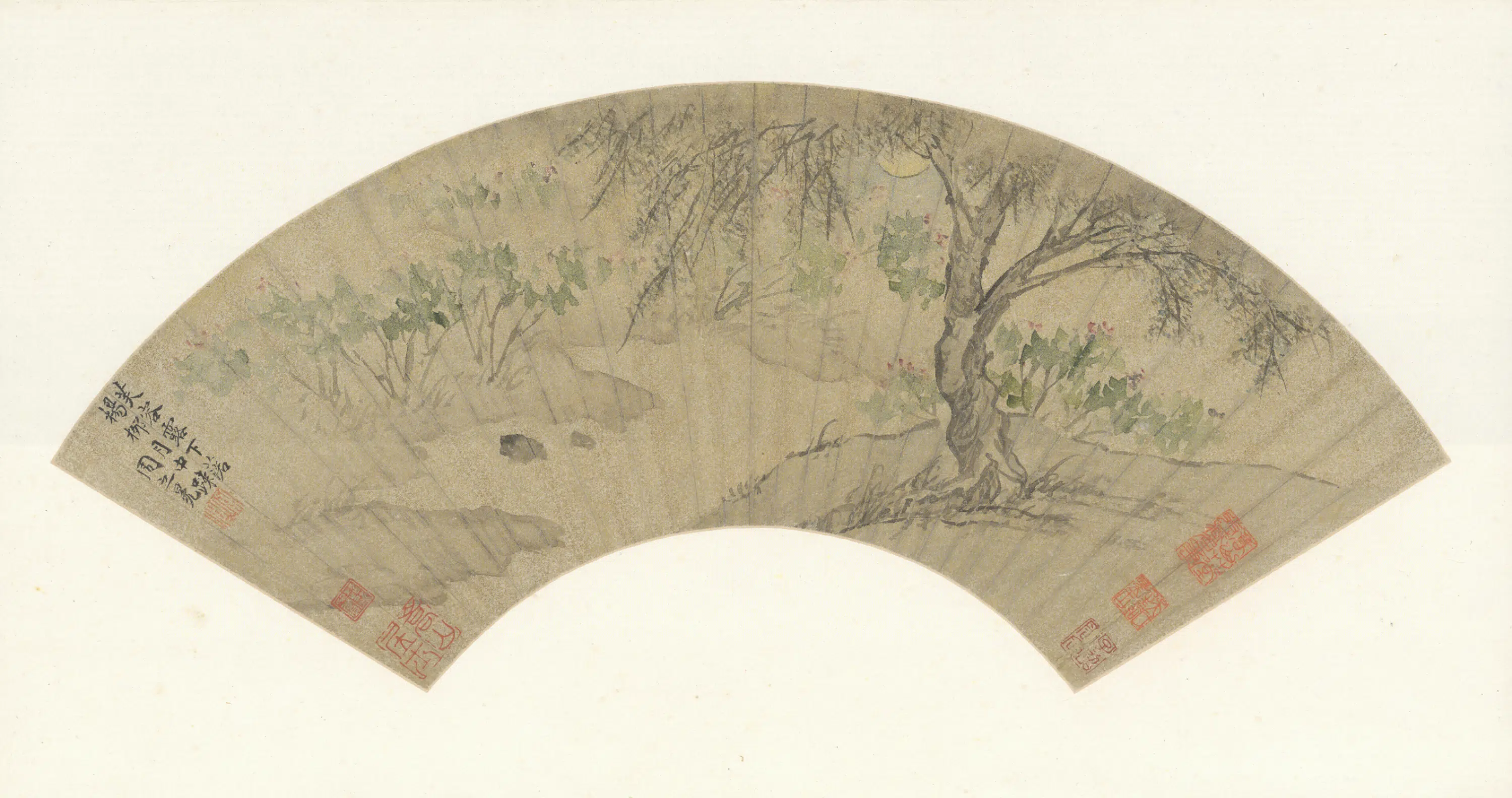 明朝【周之冕】《芙蓉杨柳图扇页》