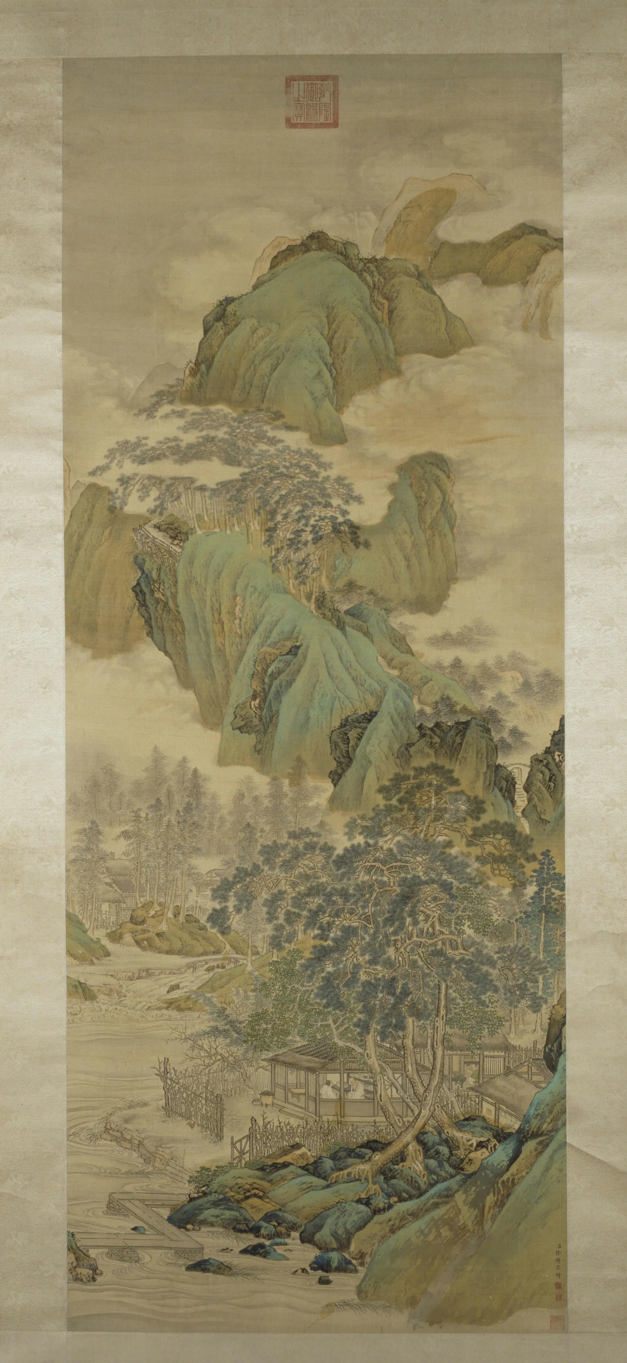 清代【徐扬】《山庄清话图轴》