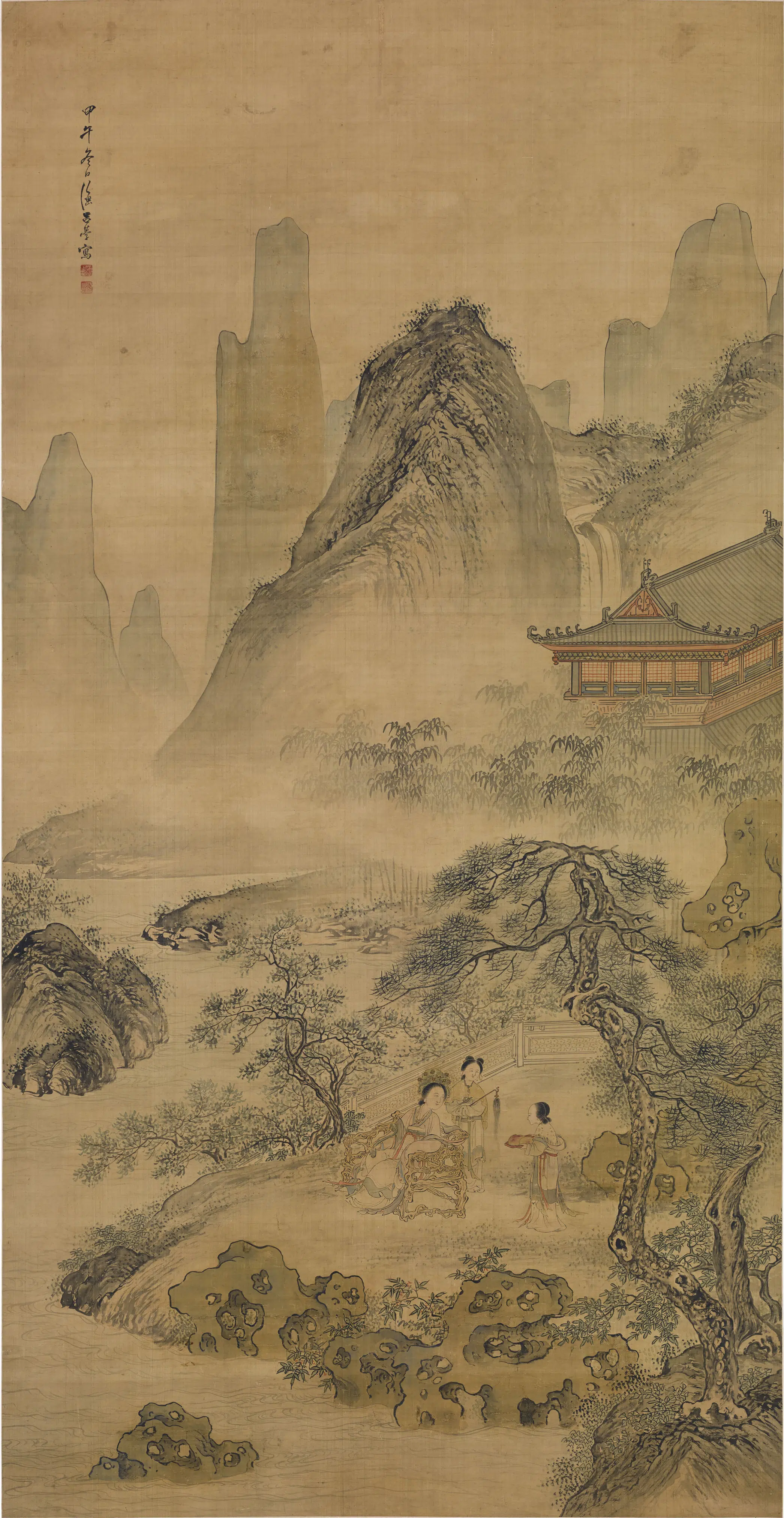 清代【吕学】《人物山水图轴》