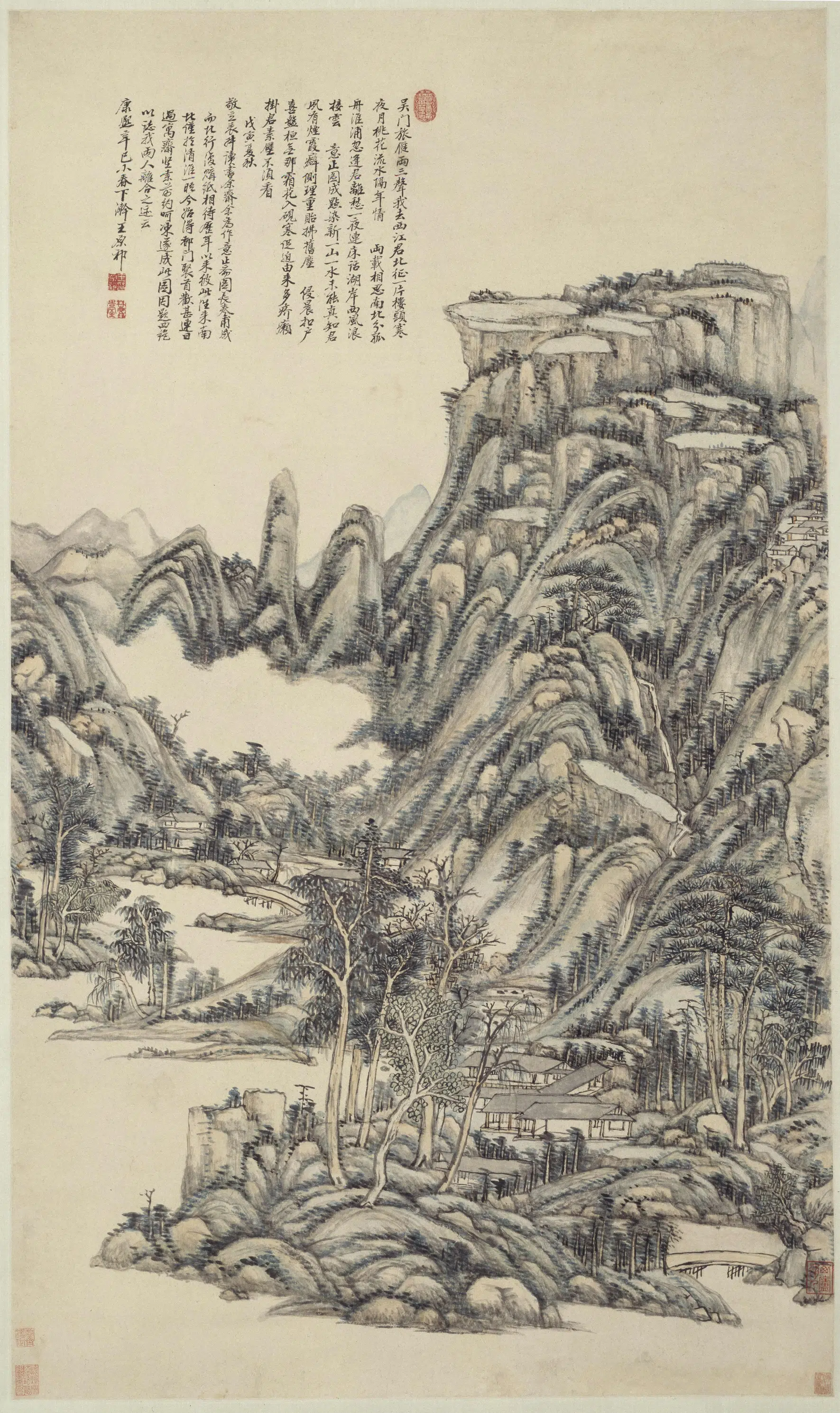 清代【王原祁】《送别诗意图轴》