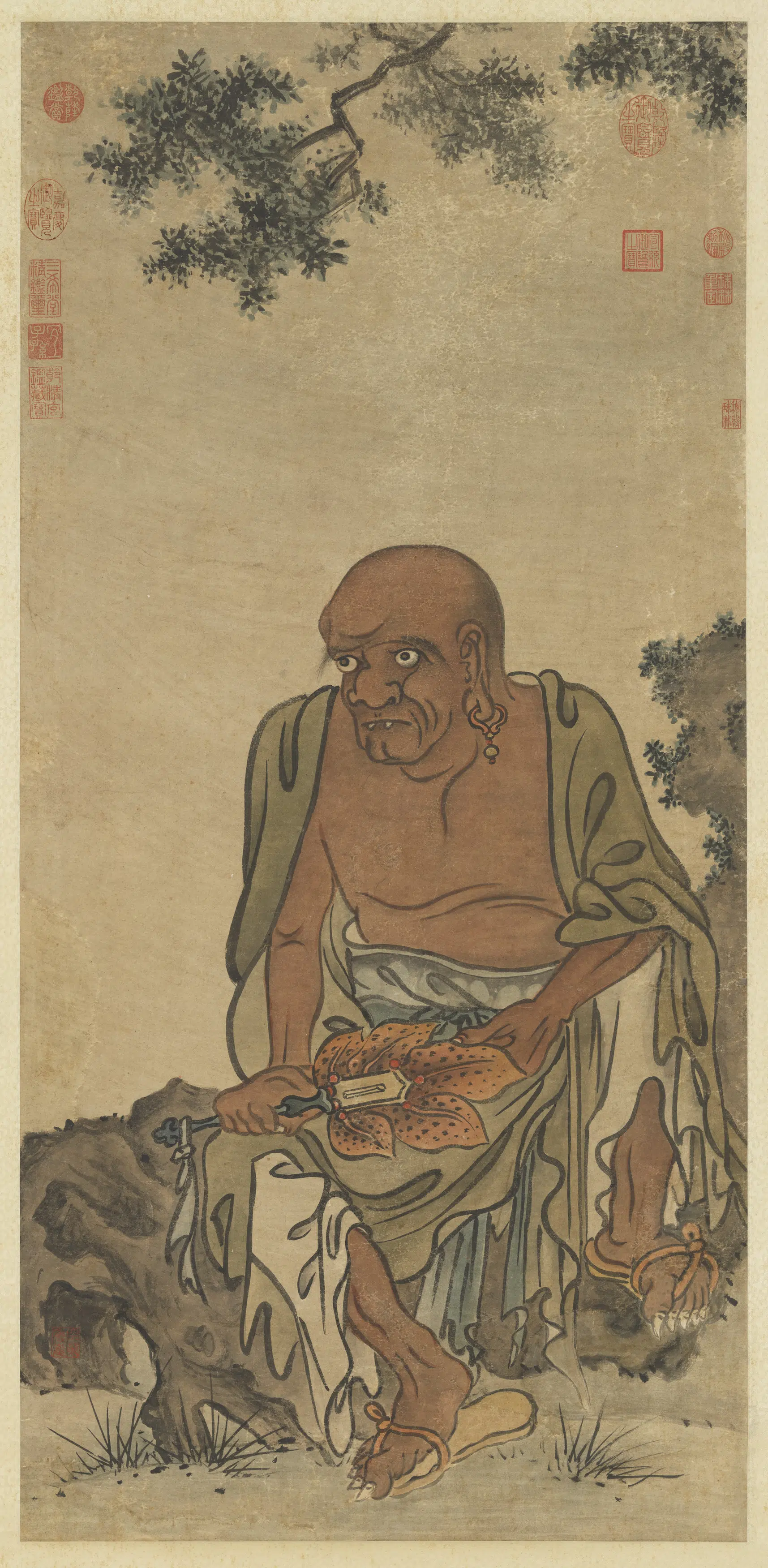 元代《元人画应真像（五）图轴》