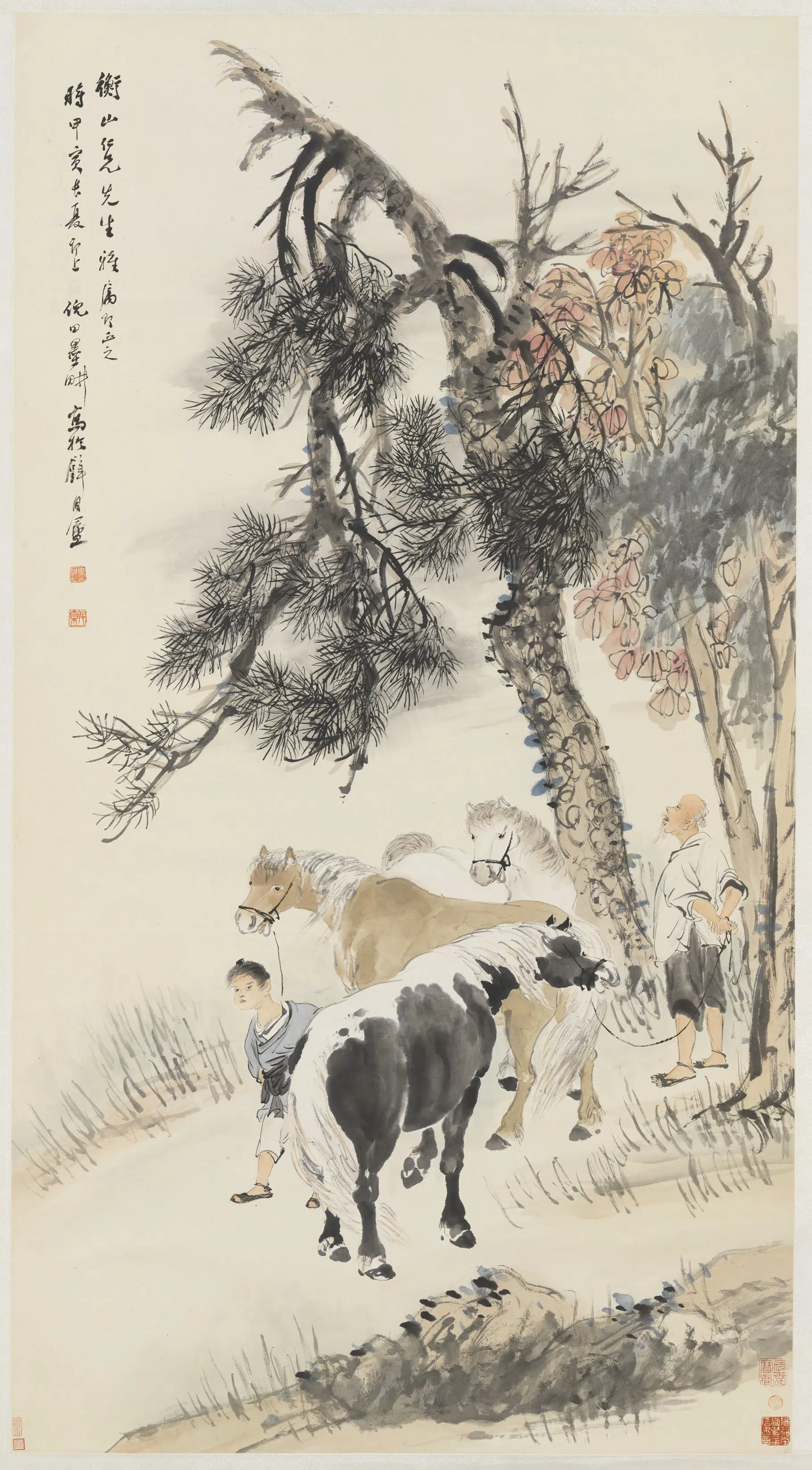 清代【倪田】《松荫放马图轴》