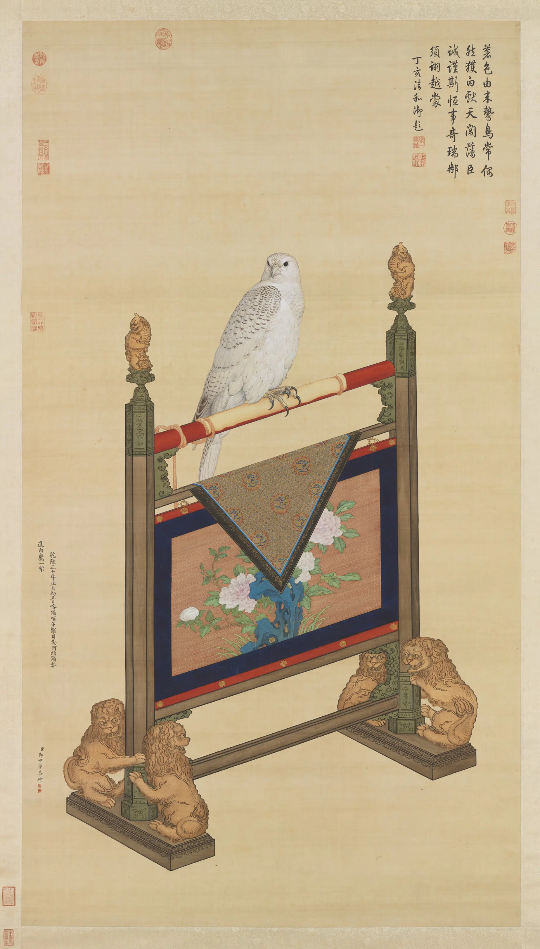 清代【郎世宁】《画白鹰图轴》