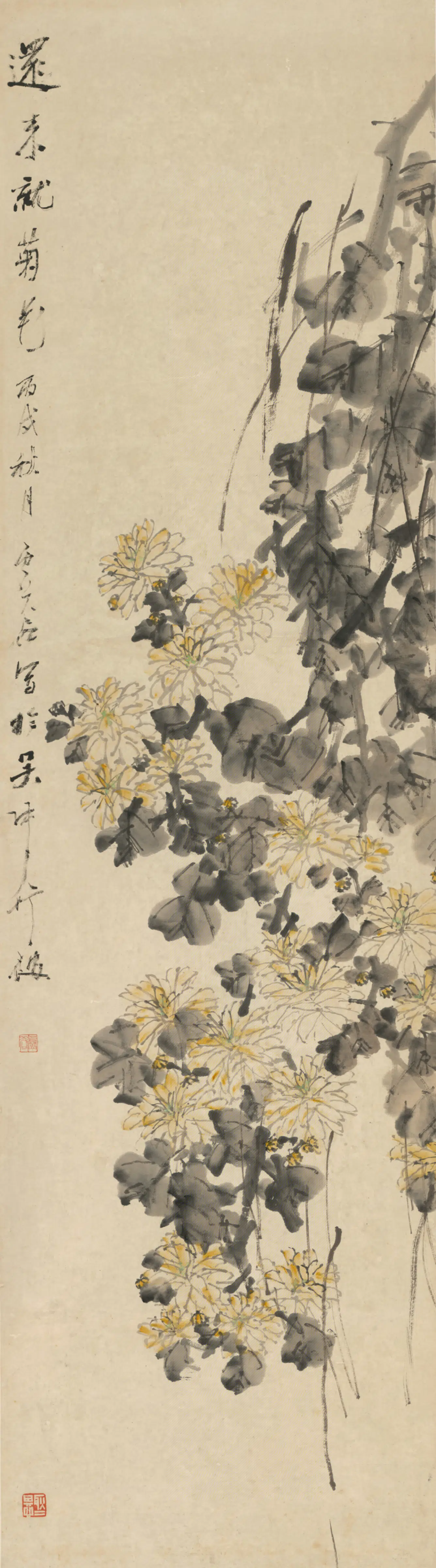 清代【虚谷】《菊花轴》