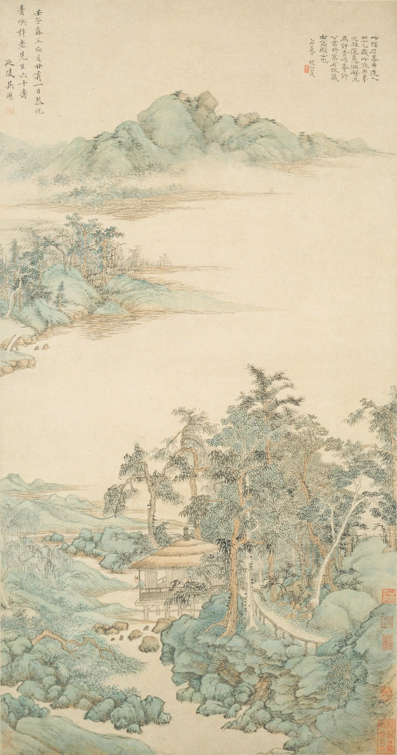 清代【吴历】《寿许青屿山水轴》