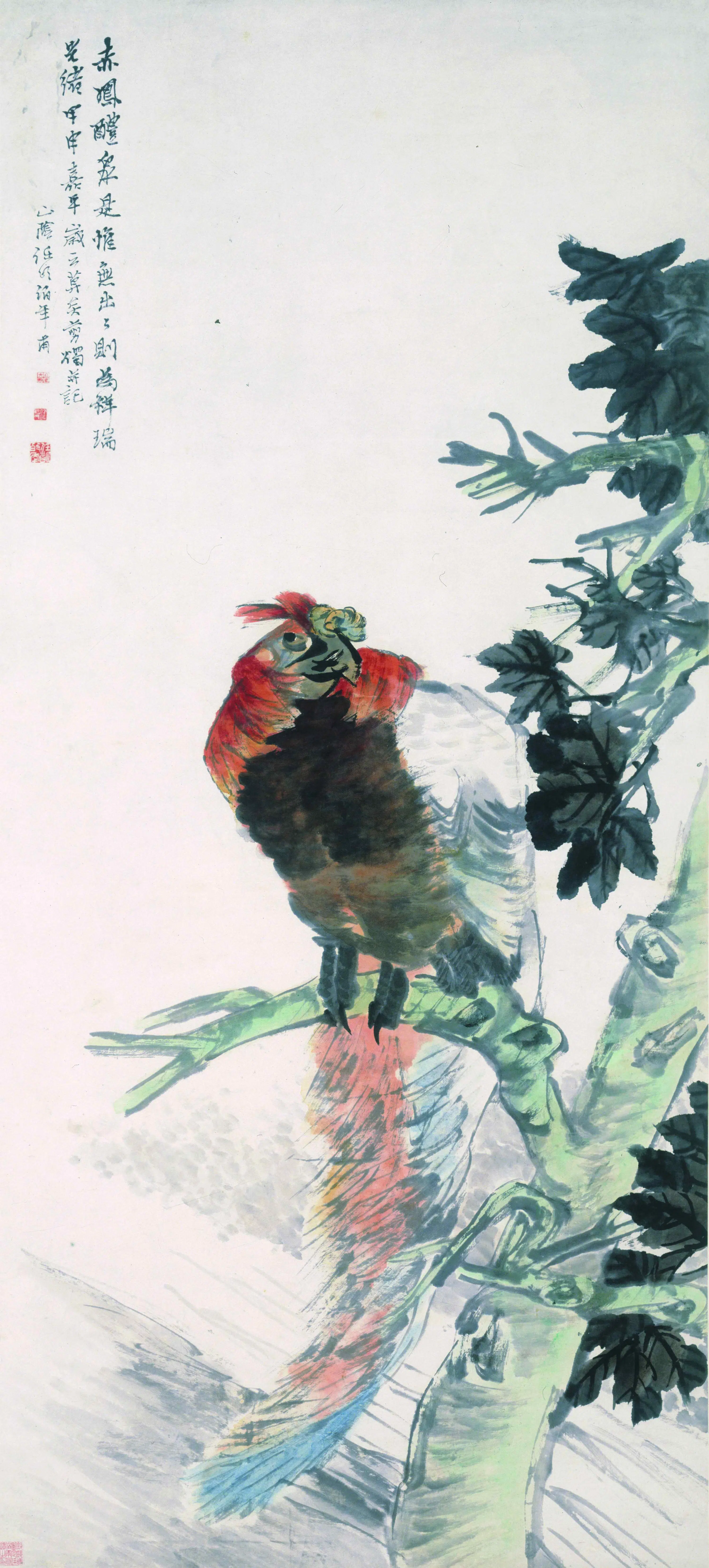 清代【任伯年（任颐）】《碧梧丹凤图轴》