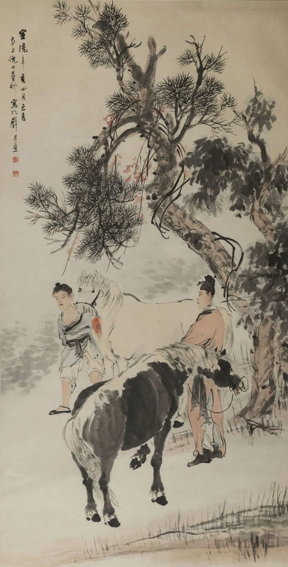 近现代【倪田（倪墨耕）】《松树人物轴》