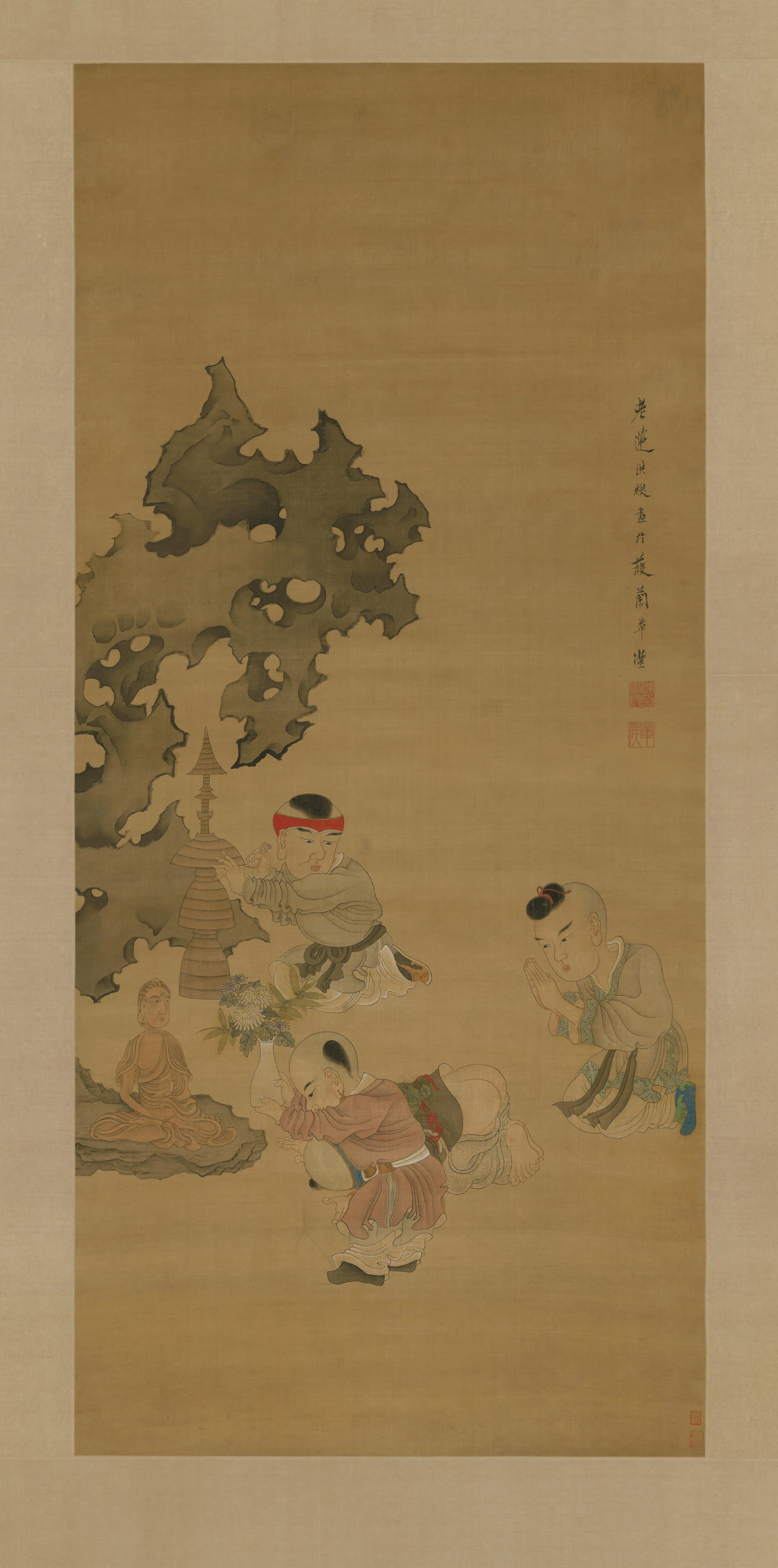 明代【陈洪绶】《戏婴轴》