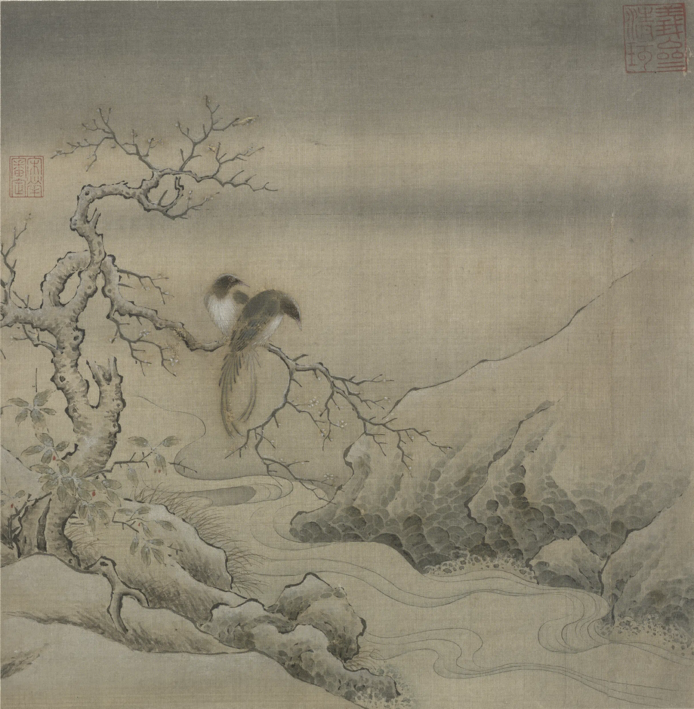 宋代【佚名】《宋人集绘册-宋人乌桕文禽页》