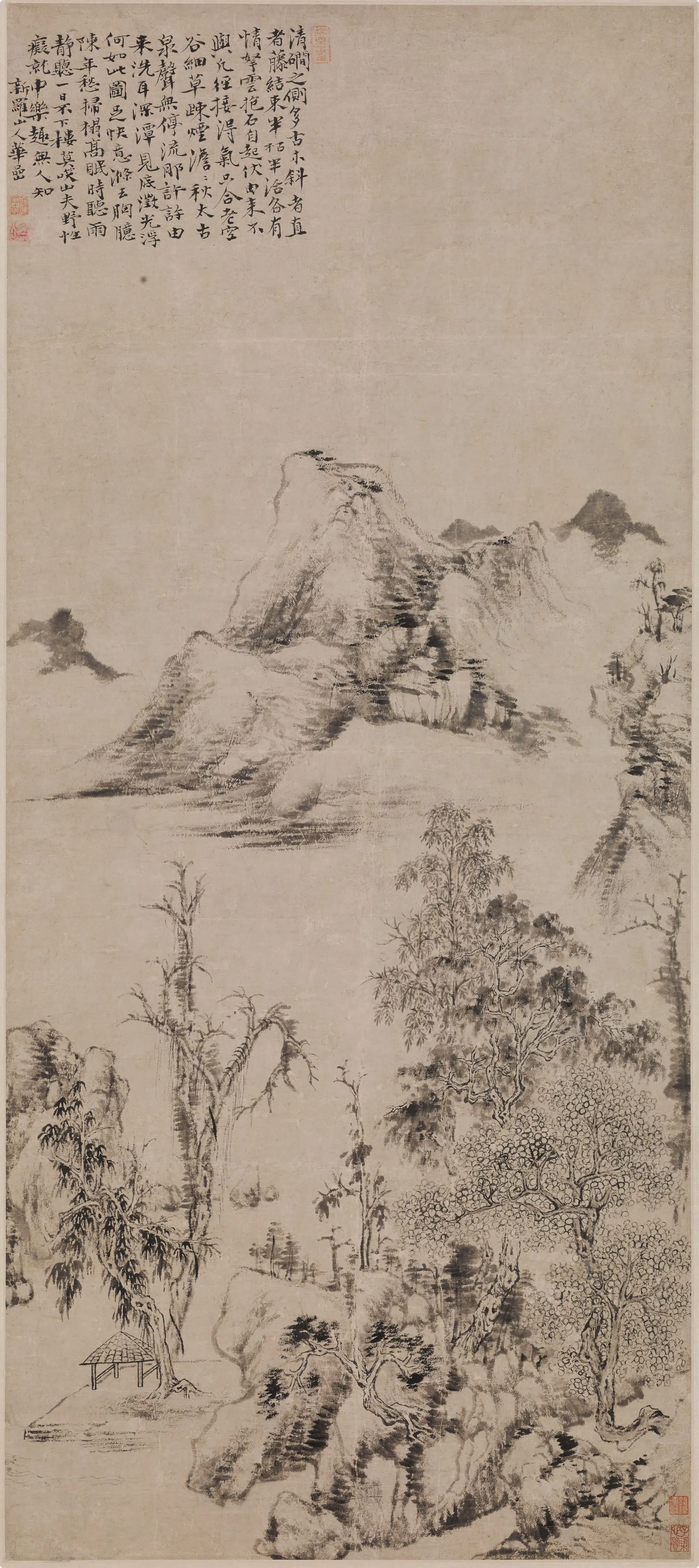 清代【华喦（华岩)】《清涧古木图轴》