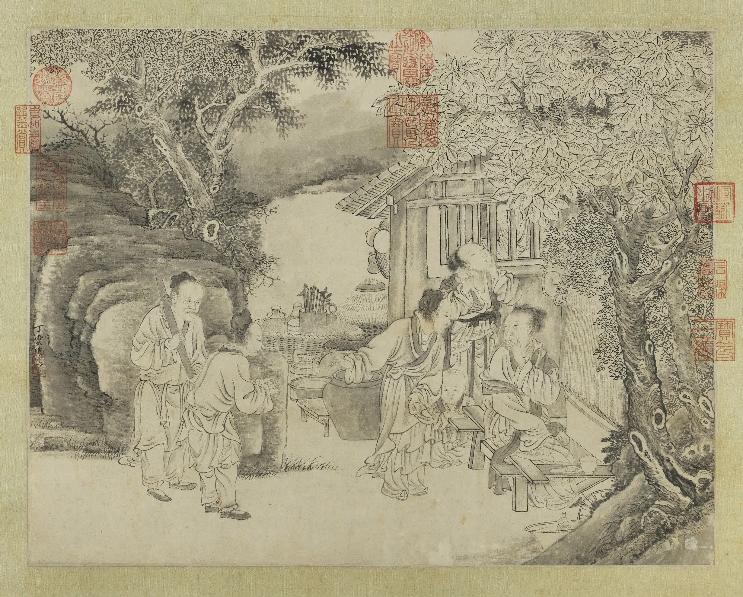明朝【丁云鹏】《秋织图轴》