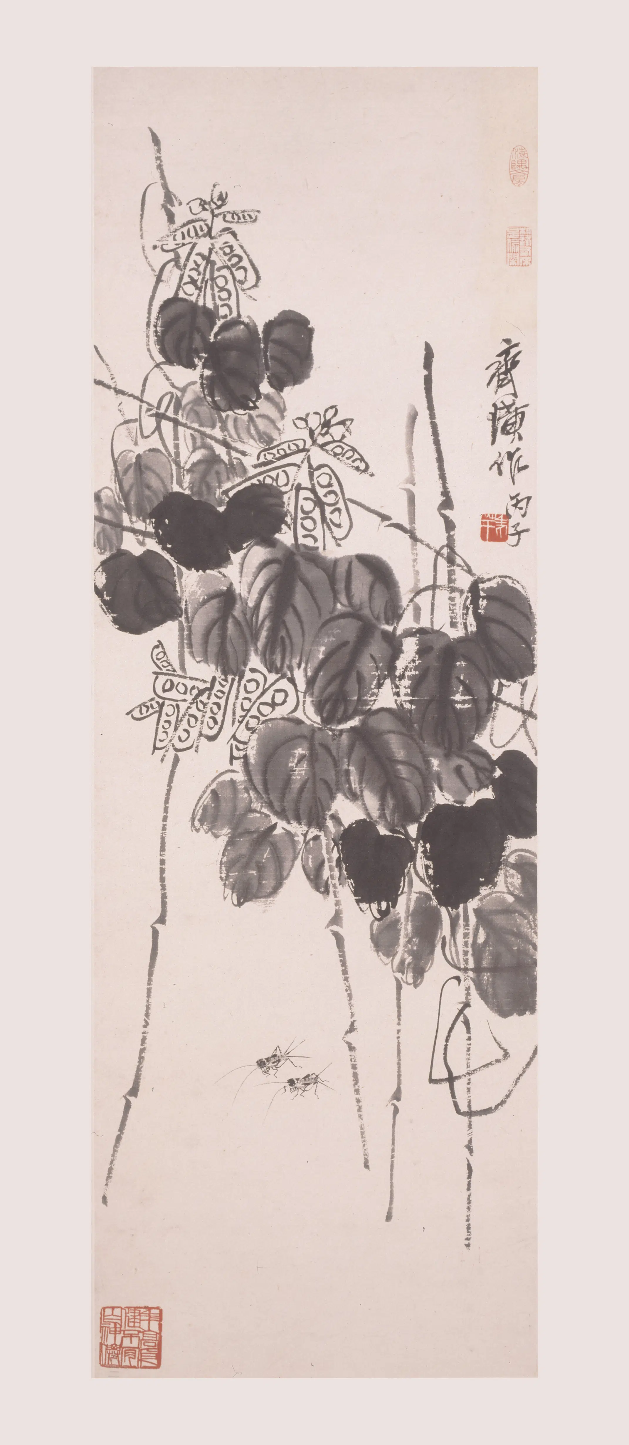 近现代【齐白石（齐璜）】《豆架鸣蛩图轴》