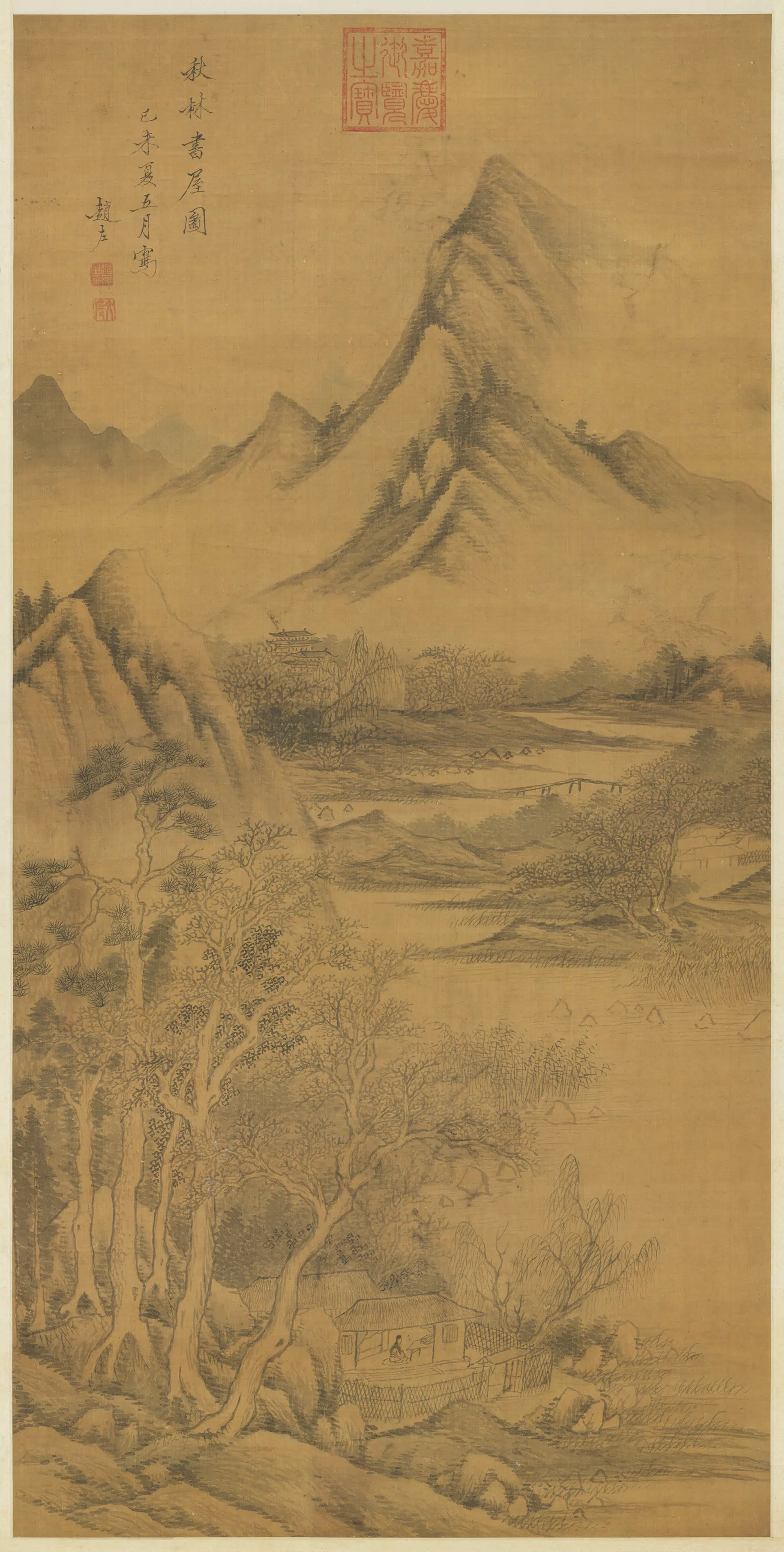 明朝【赵左】《秋林书屋图轴》