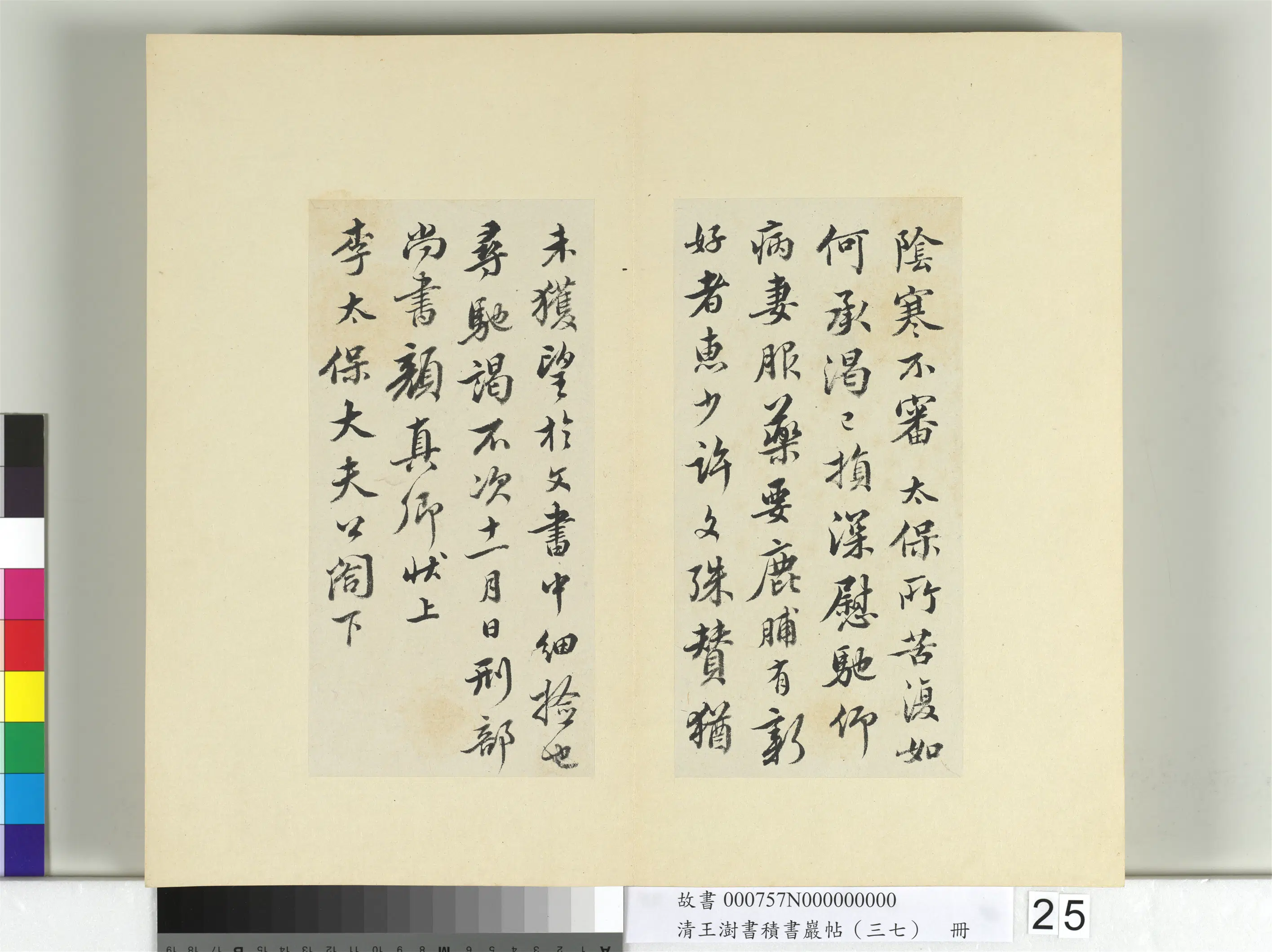 清代【王澍】《书积书岩帖（三十七）册-临颜真卿墨迹鹿脯帖宋搨鹿脯帖》