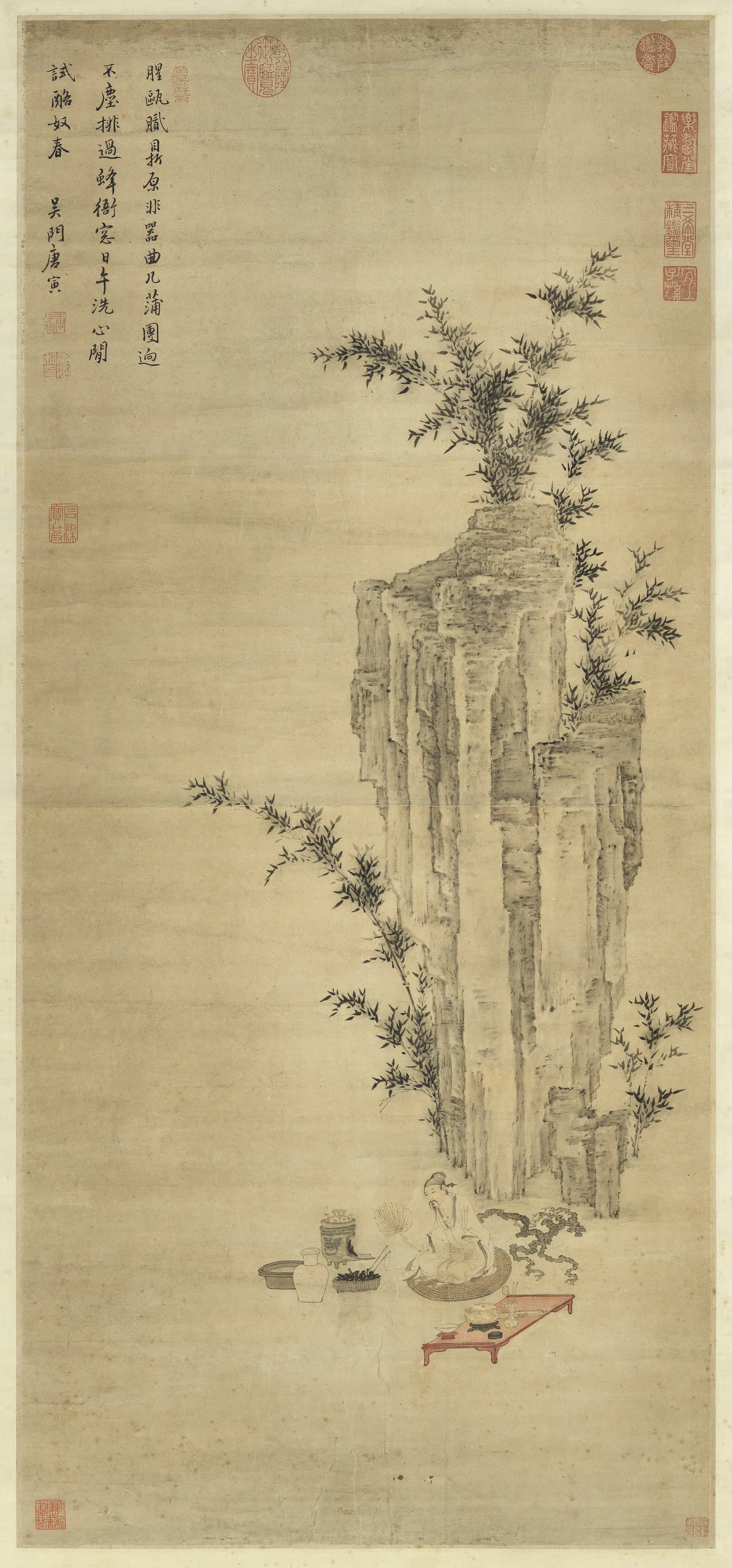 明朝【唐寅】《煎茶图轴》