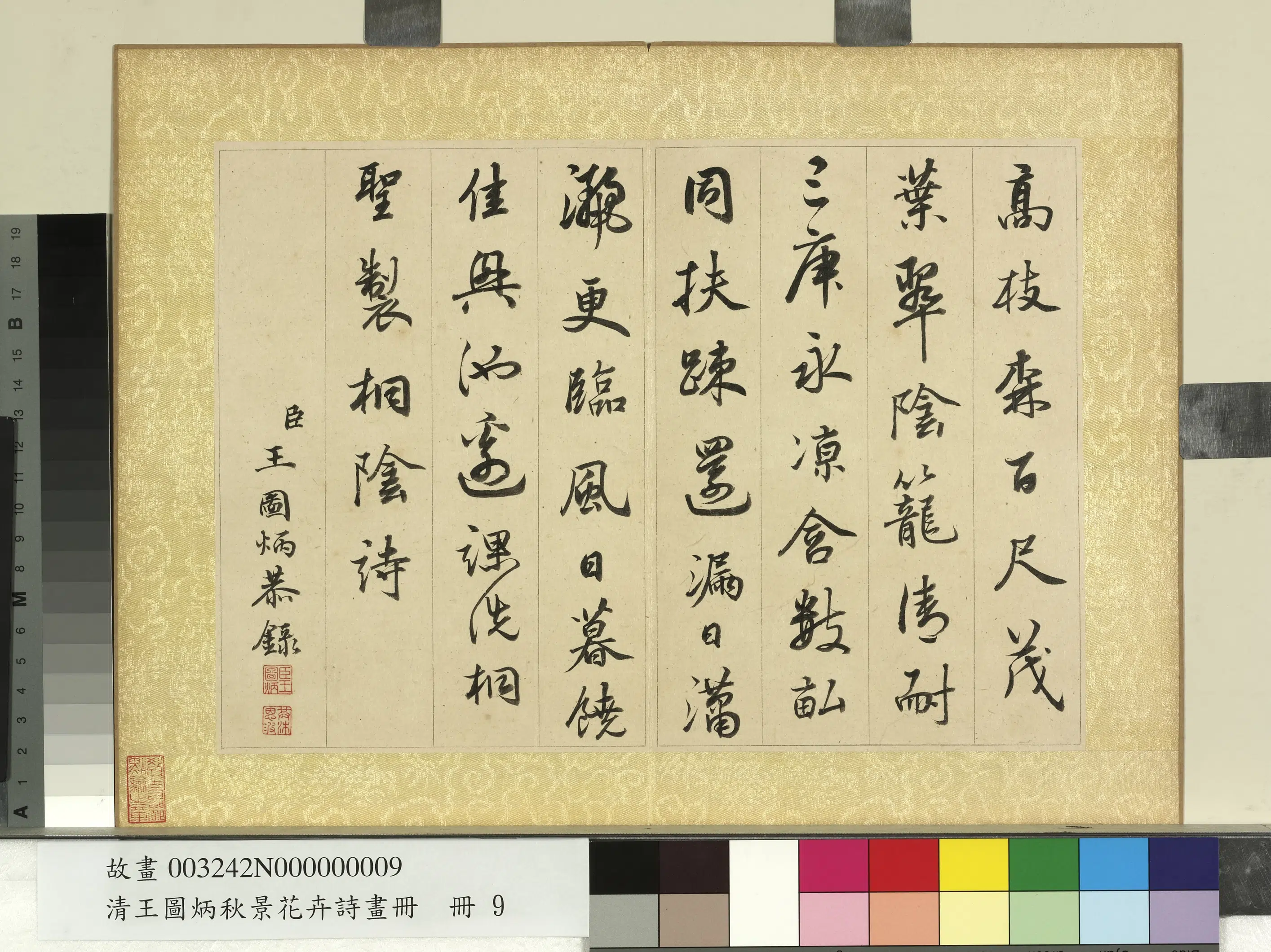 清代【王图炳】《秋景花卉诗画册-书御制梧桐诗》