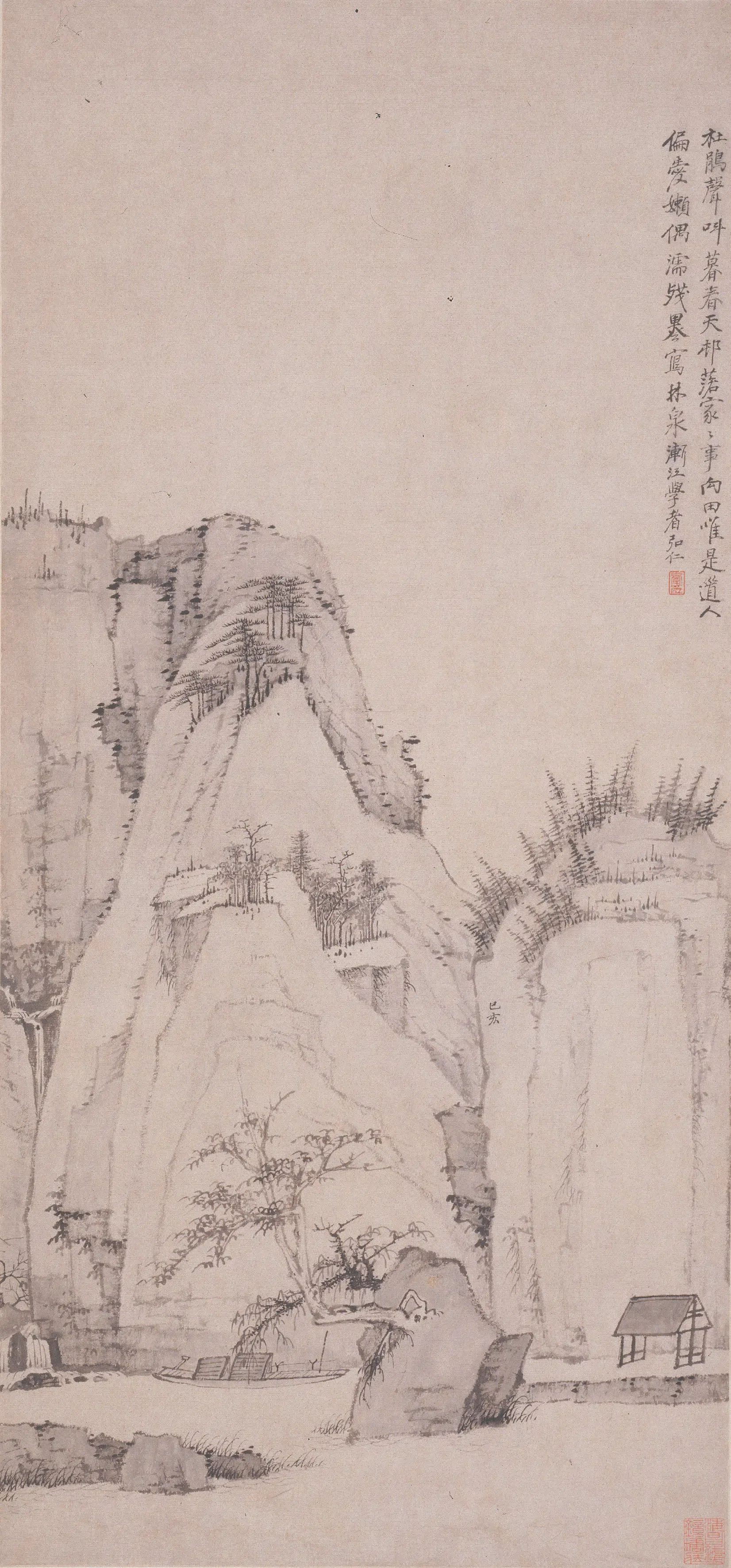 清代【弘仁】《林泉春暮图轴》 第1张