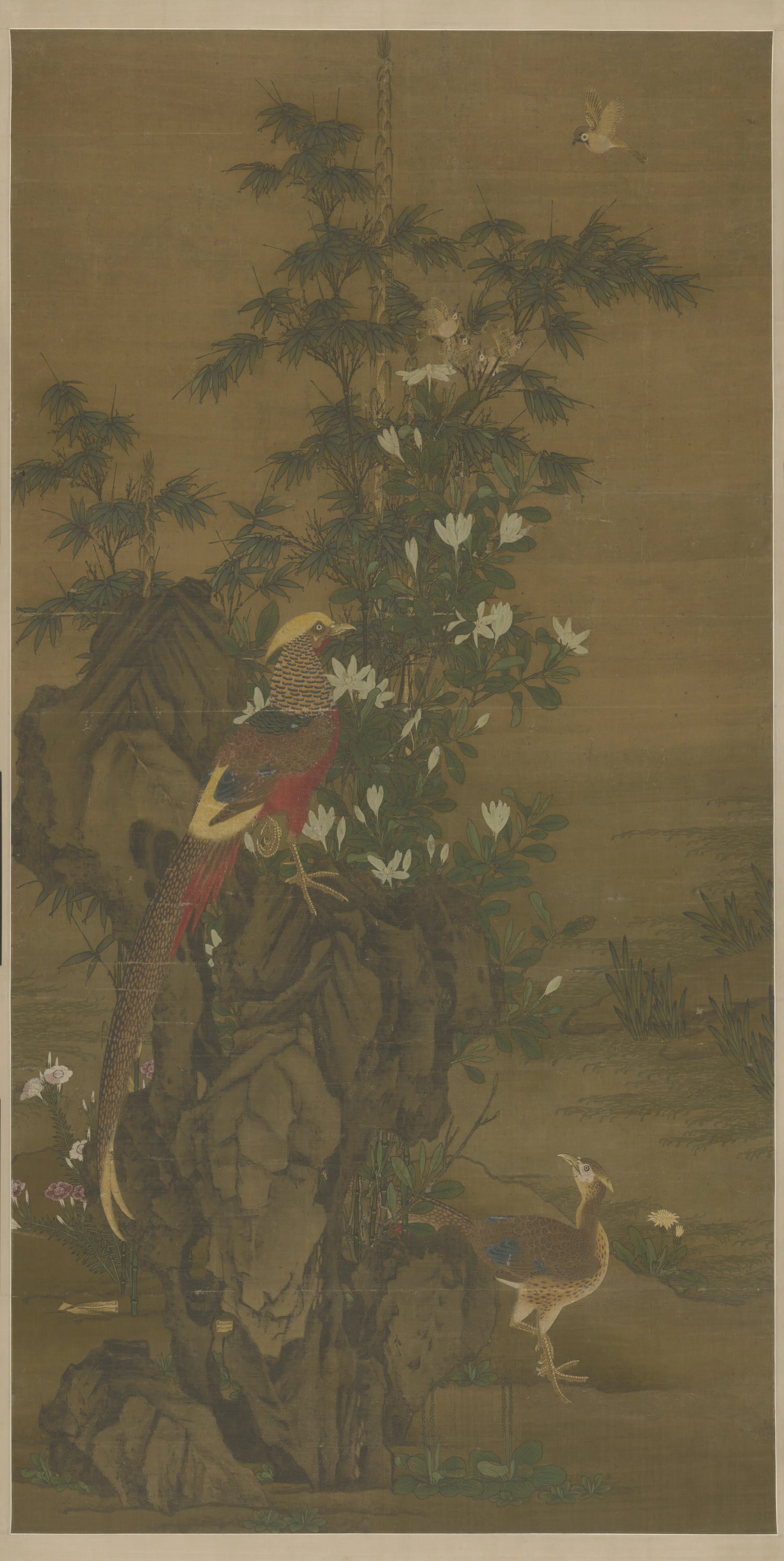 元朝【王渊】《花竹锦鸡图轴》
