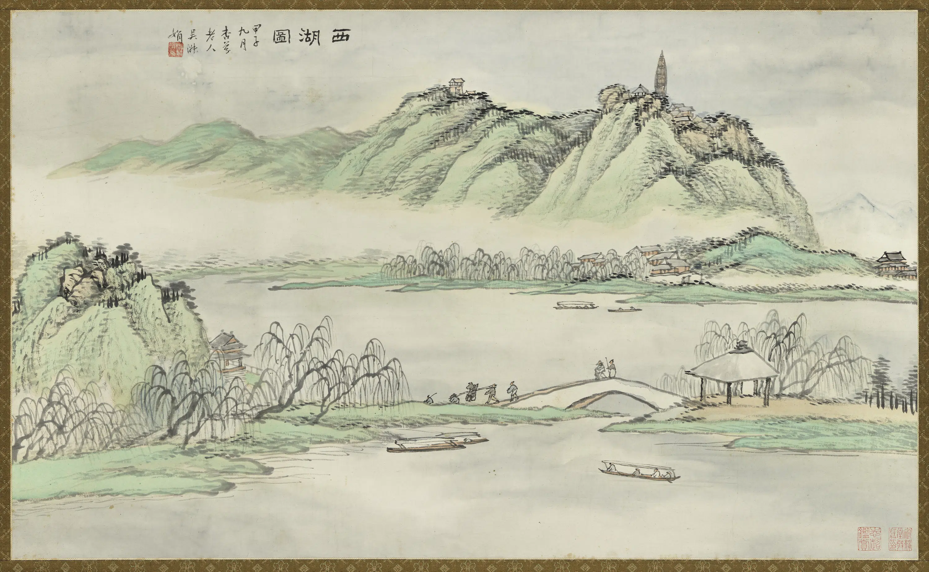 近现代【吴淑娟】《西湖图轴》