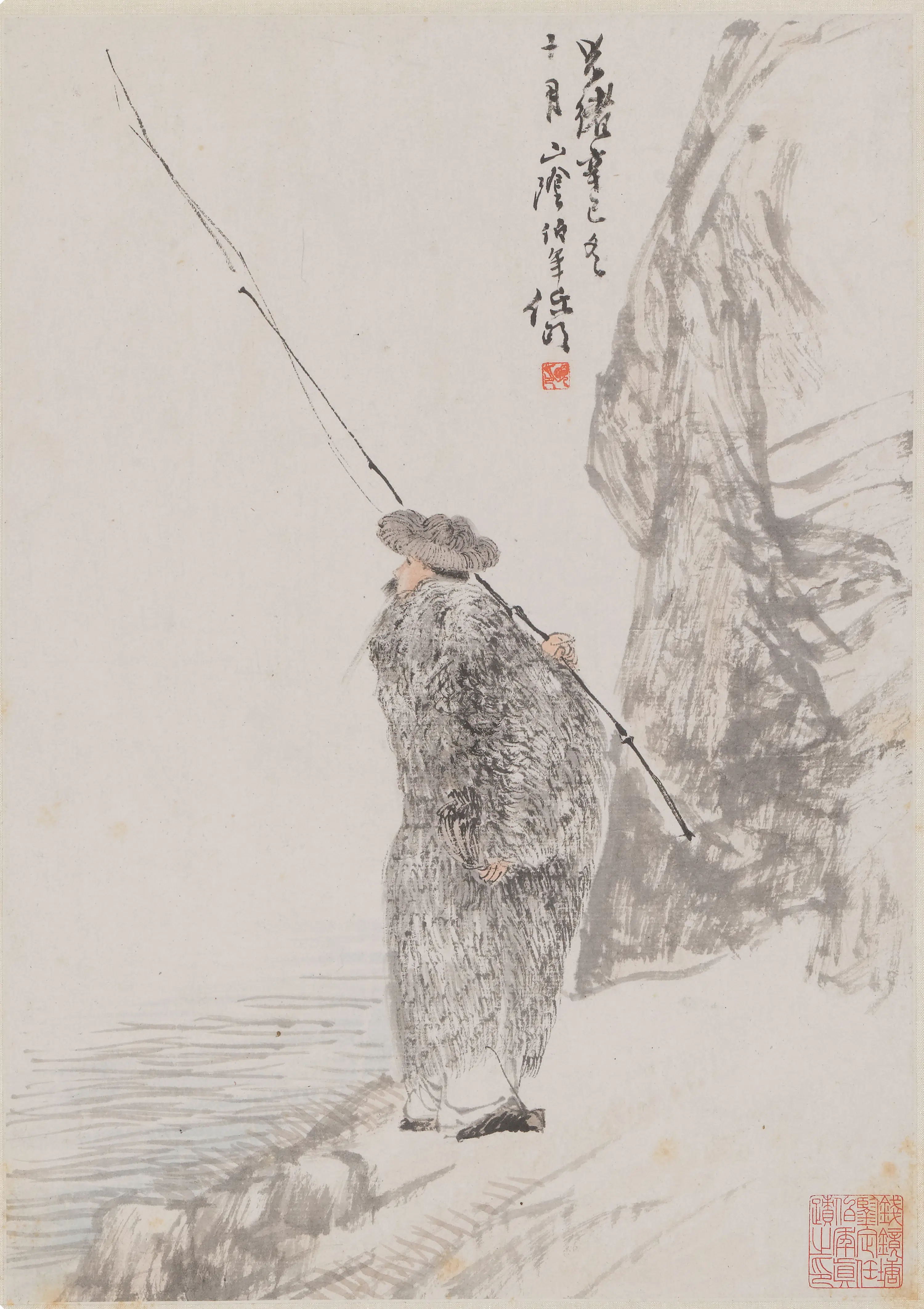 清代【任伯年（任颐）】《子陵罢钓图轴》