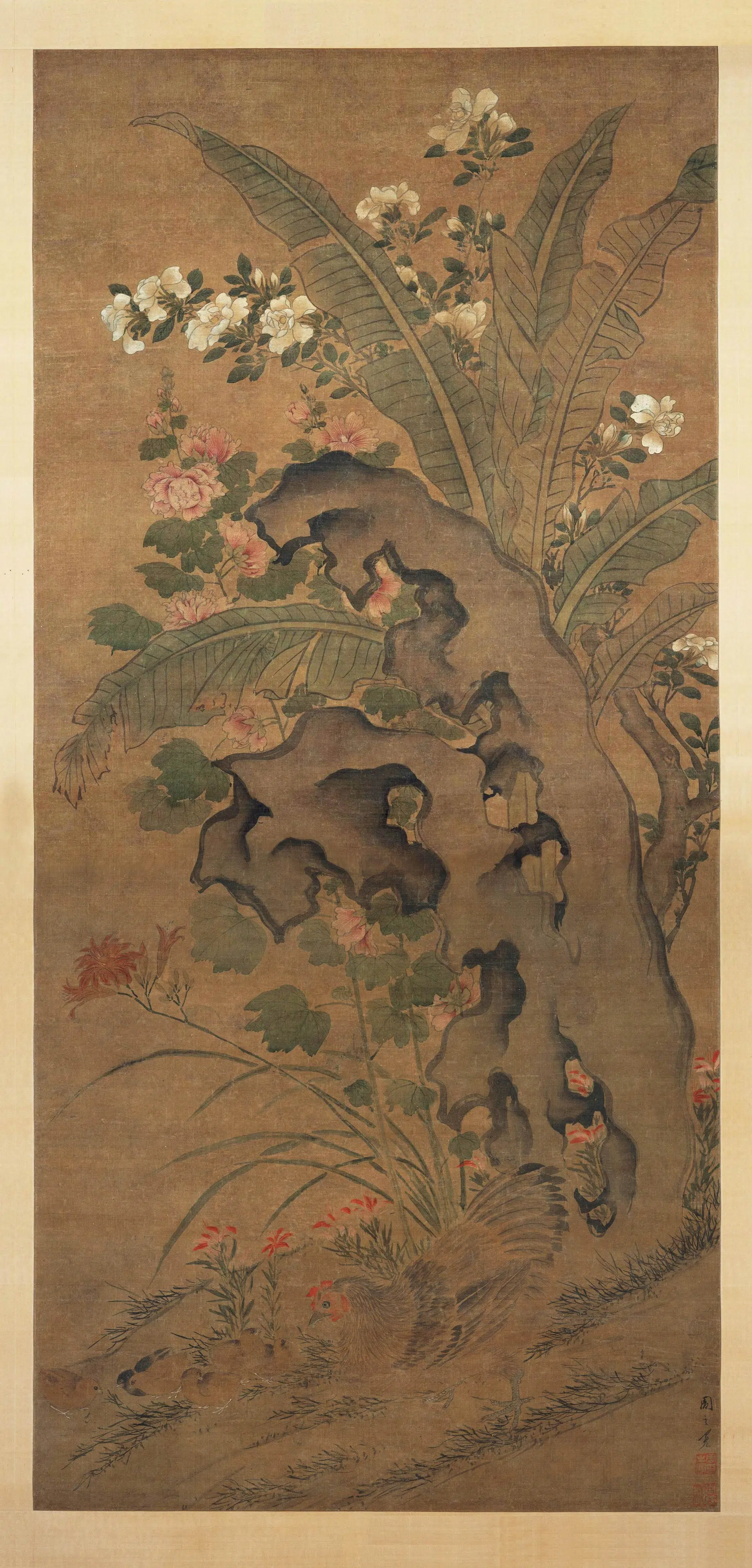 明朝【周之冕】《花鸟图轴》