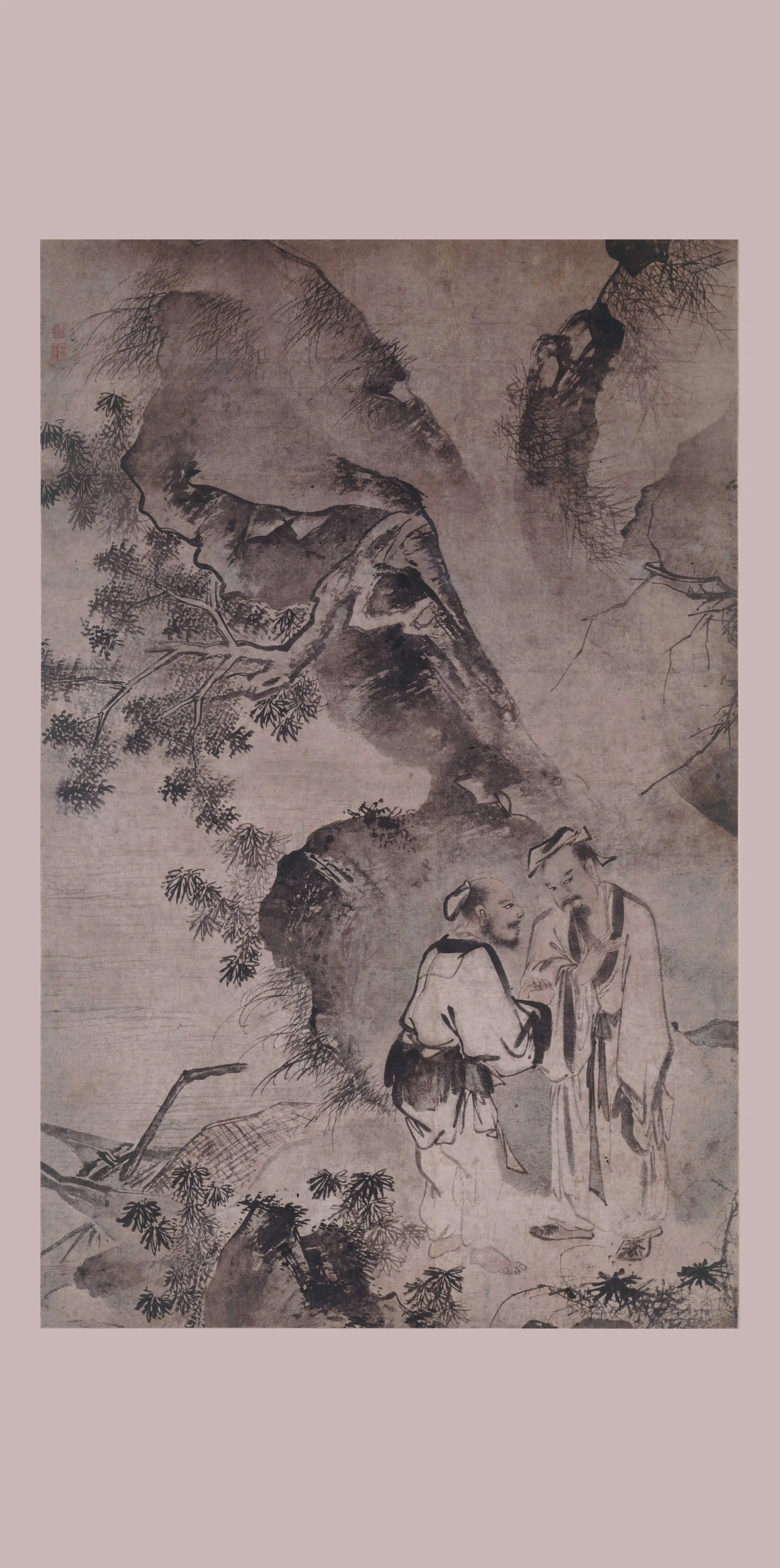明朝【明人】《渔夫问倒图轴》