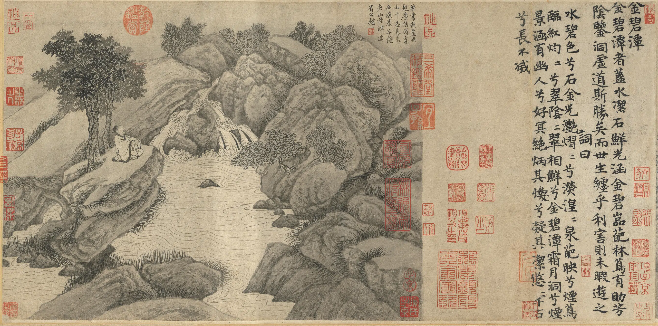 唐朝【卢鸿一】《草堂十志图卷金碧潭》