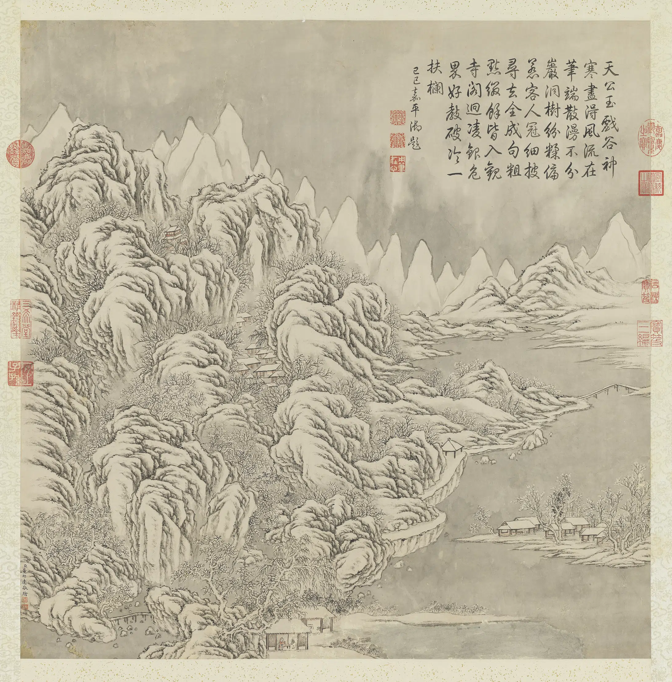 清代【董邦达】《雪景高宗御题图轴》