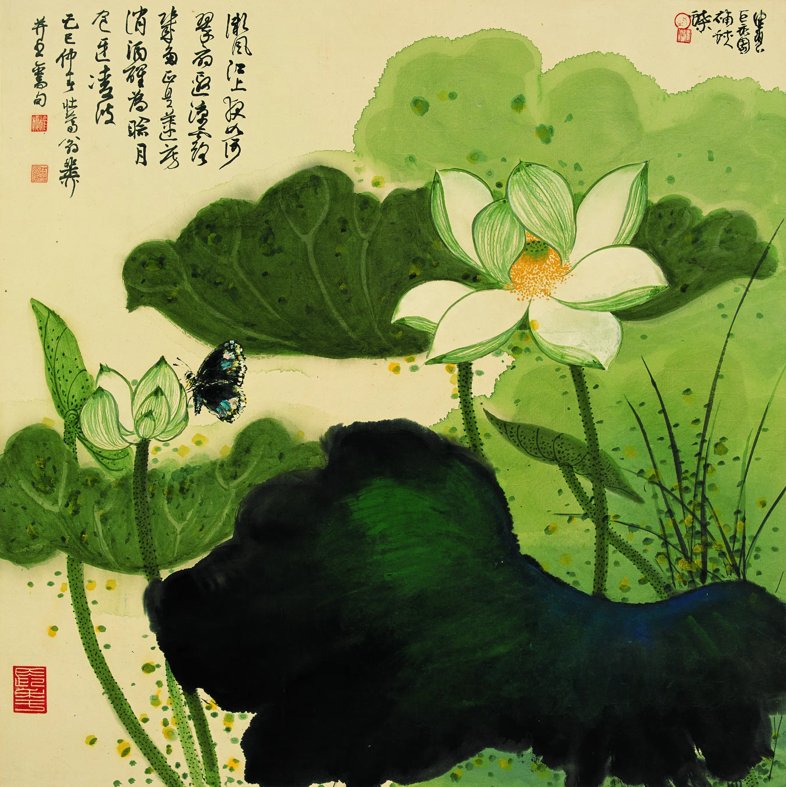近现代【唐云】《荷花蝴蝶》