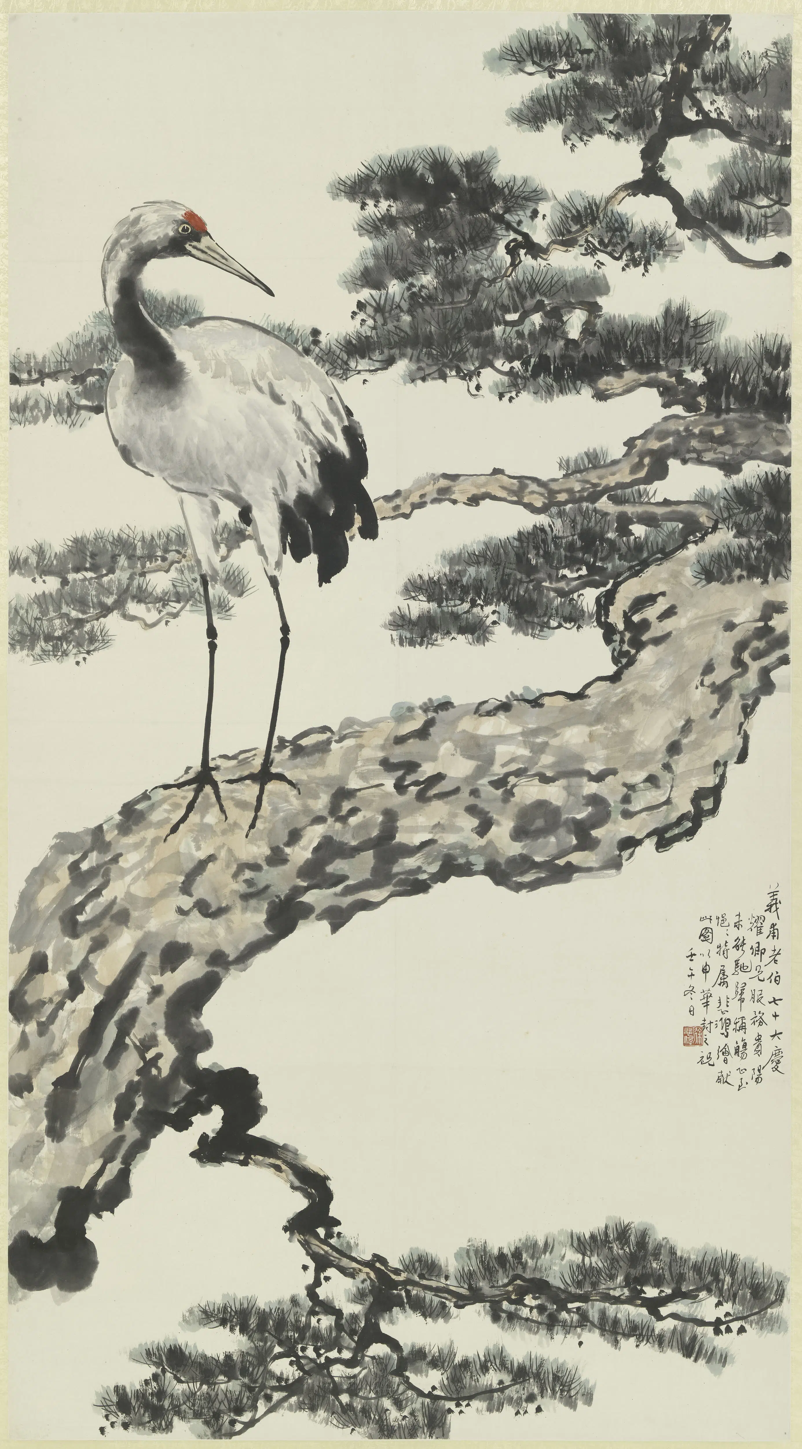 近现代【徐悲鸿】《松鹤图轴》