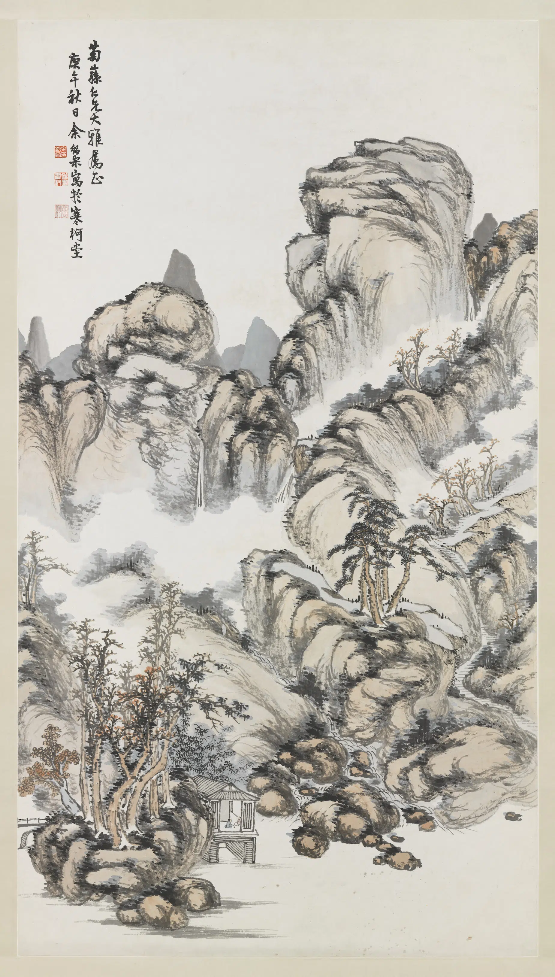 近现代【余绍宋】《水阁话图轴》