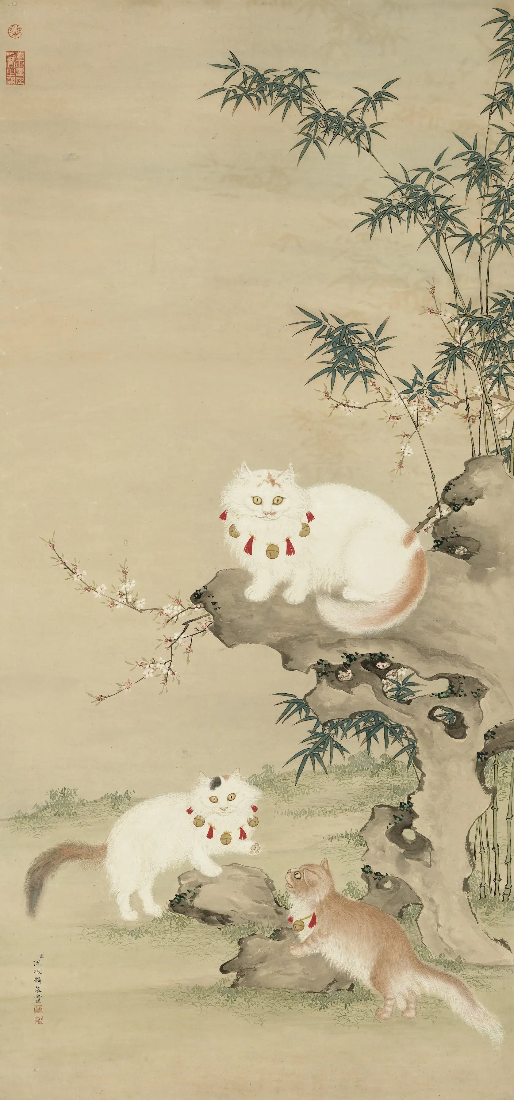 清朝【沈振麟】《猫竹图轴》