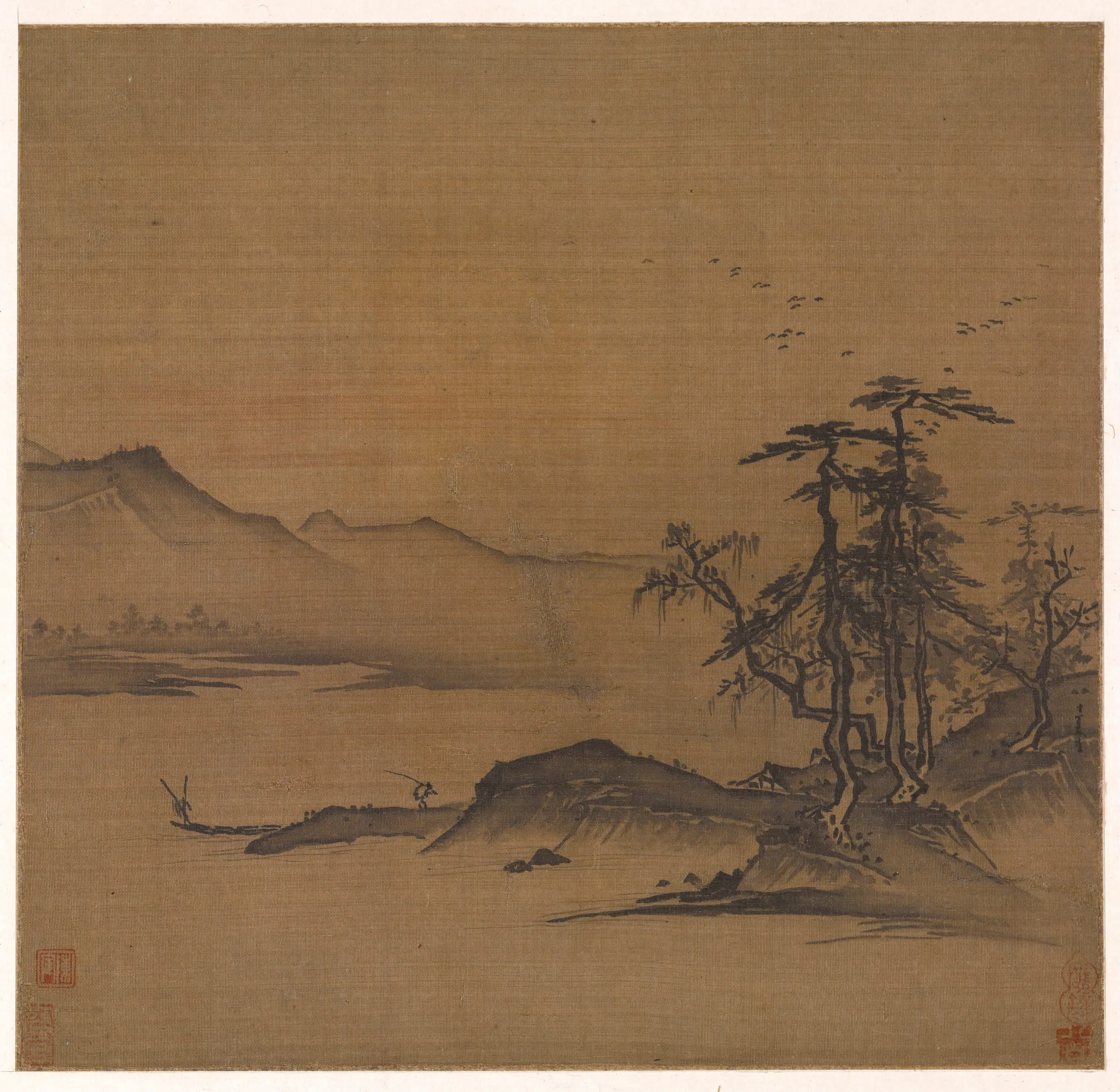 南宋【夏圭】《渔村夕照图》