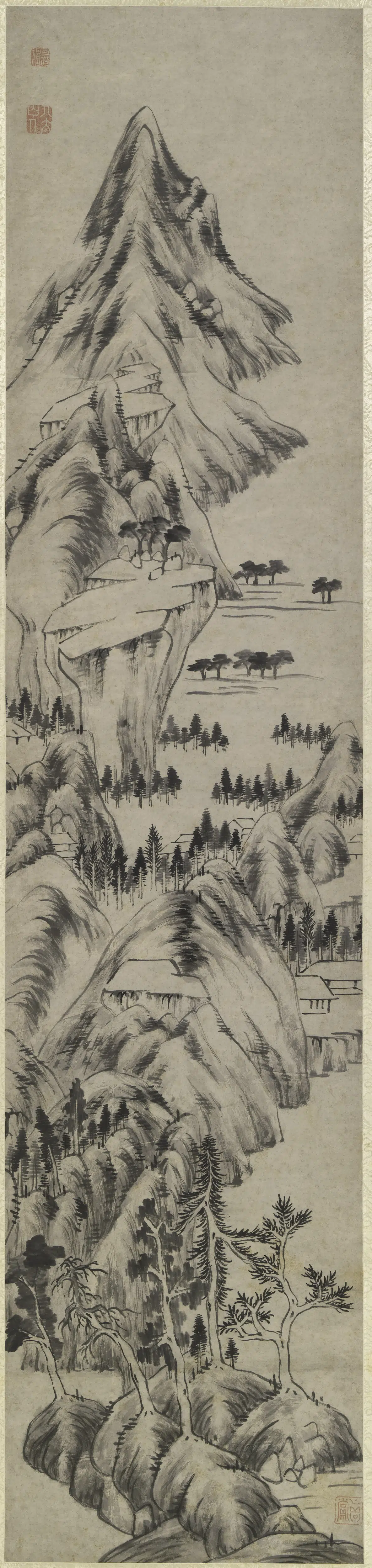 清代【朱耷】《山村图轴》