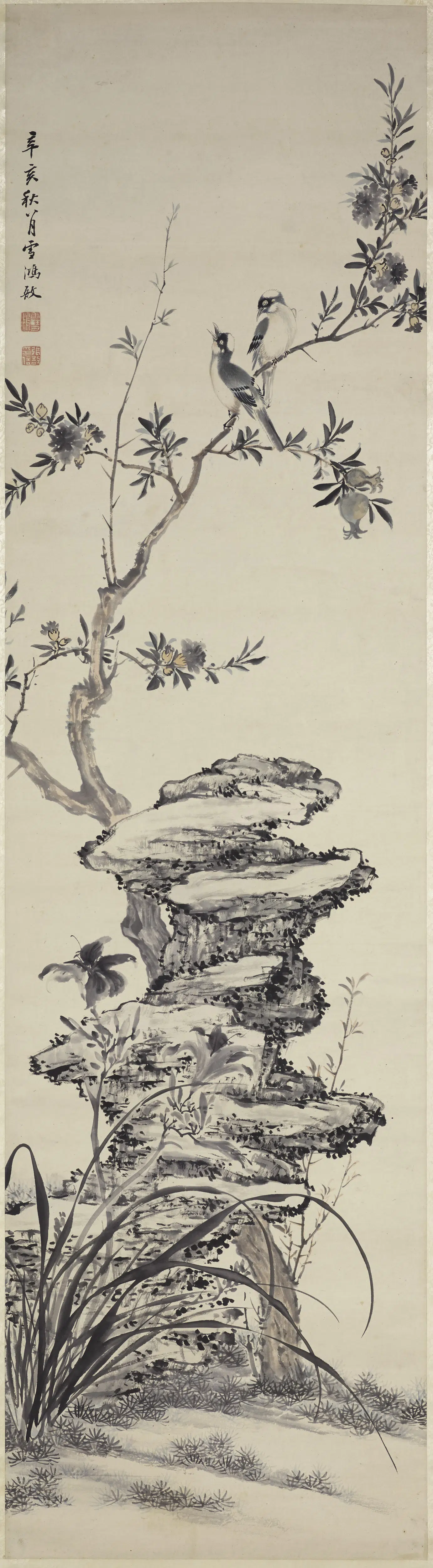 清代【张敔】《花鸟图轴》