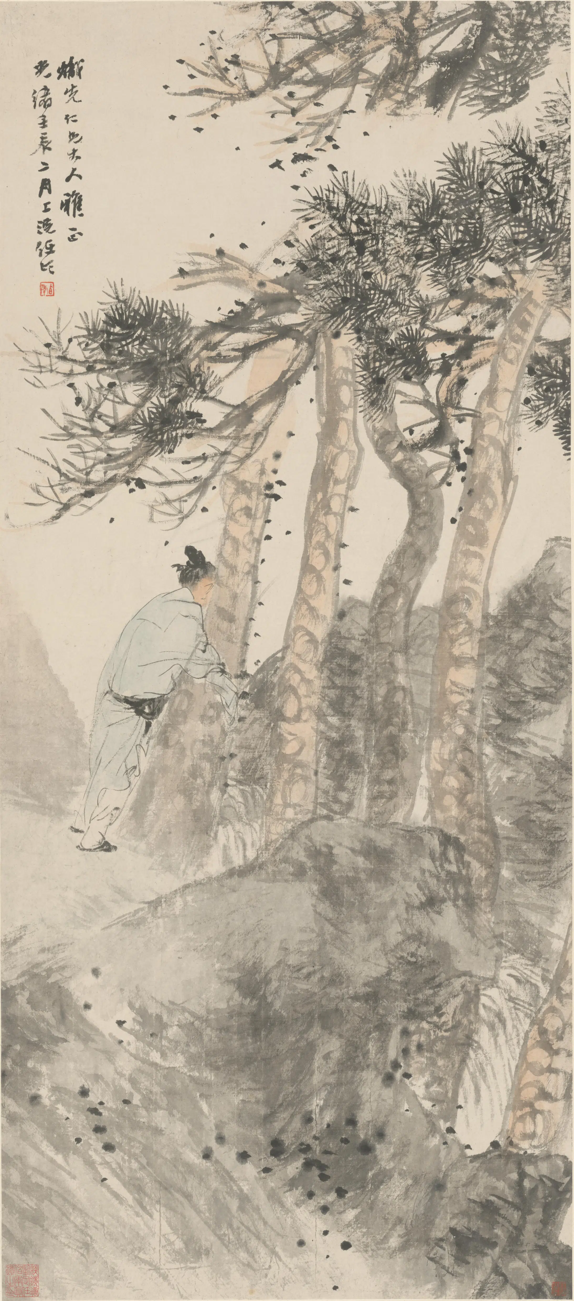 清代【任颐】《听松图轴》