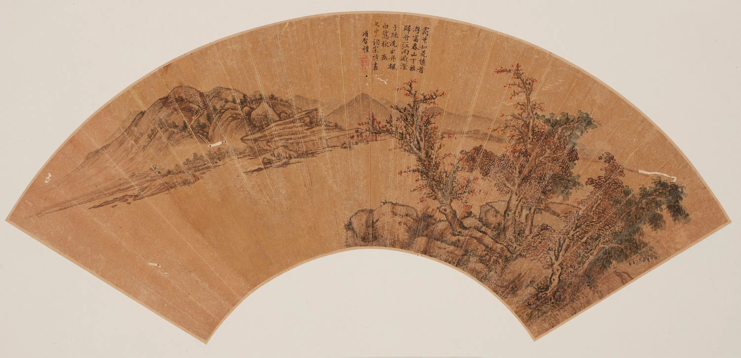 明代【项圣谟】《红枫白鹤图》