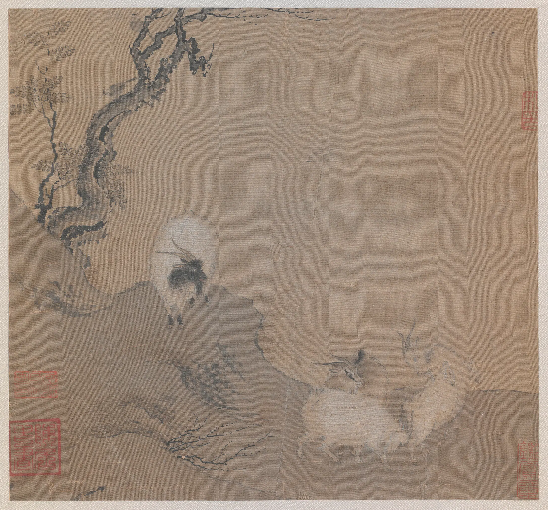 宋代【陈居中】《四羊图页》