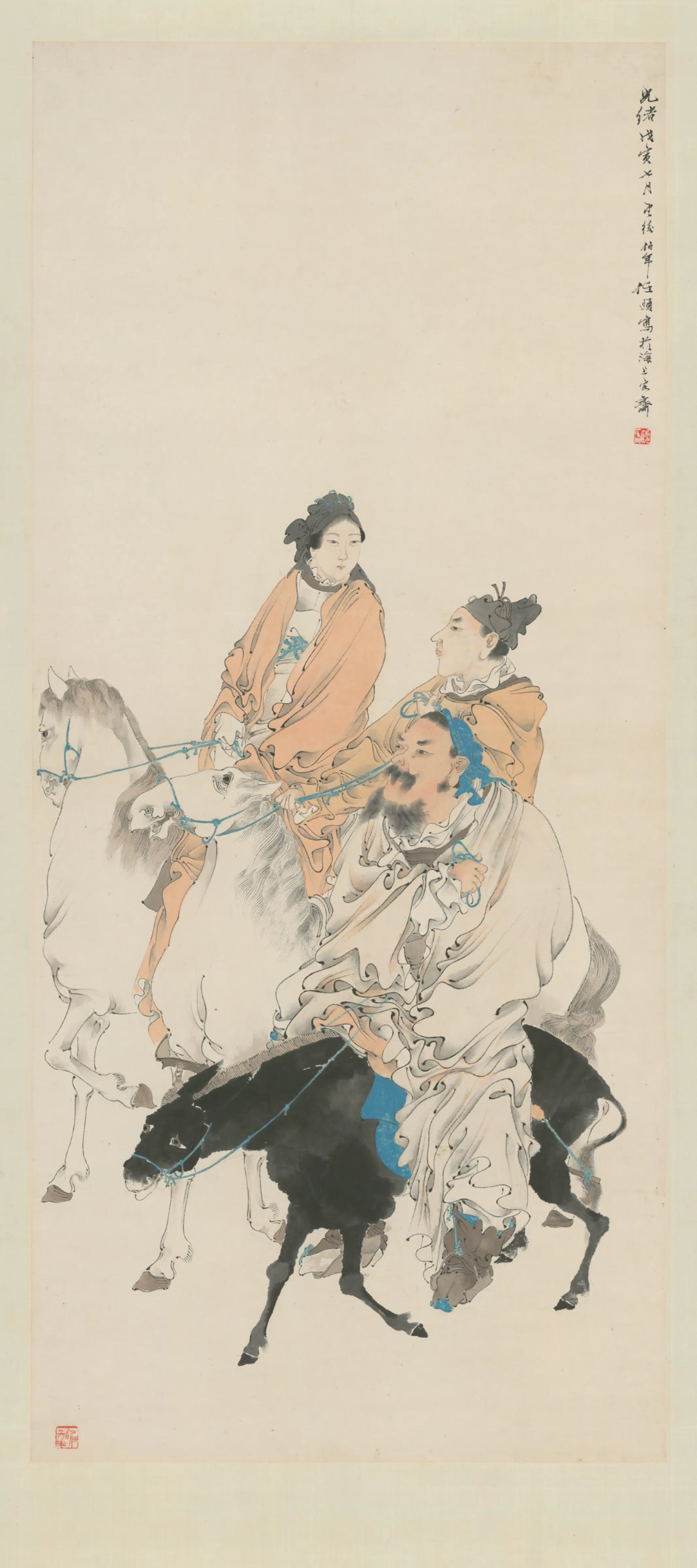 清代【任颐】《风尘三侠图轴》