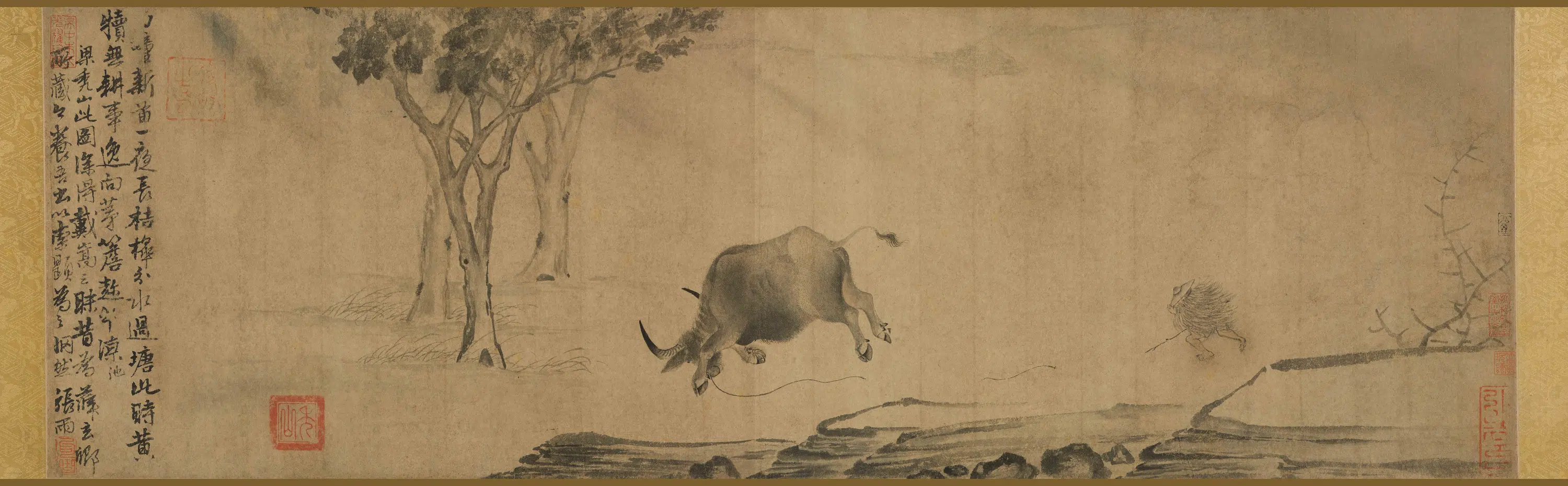 南宋【梁秃山】《奔犊图卷》