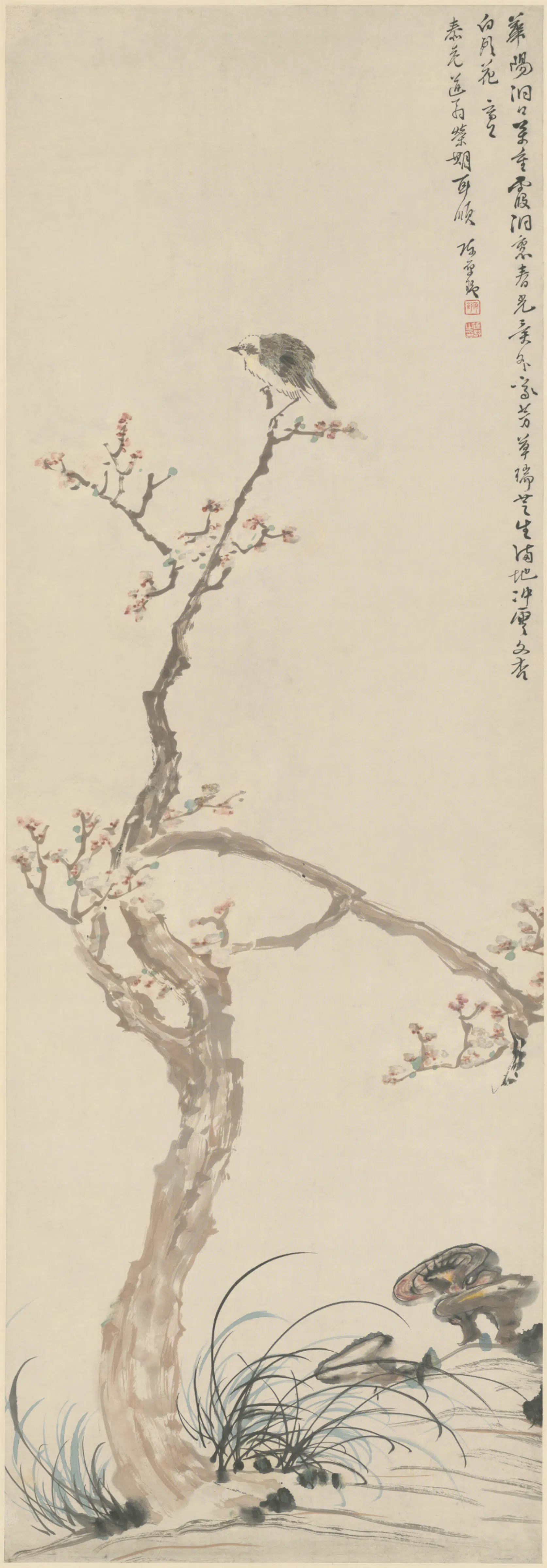 清代【陈舒】《杏花兰草轴》