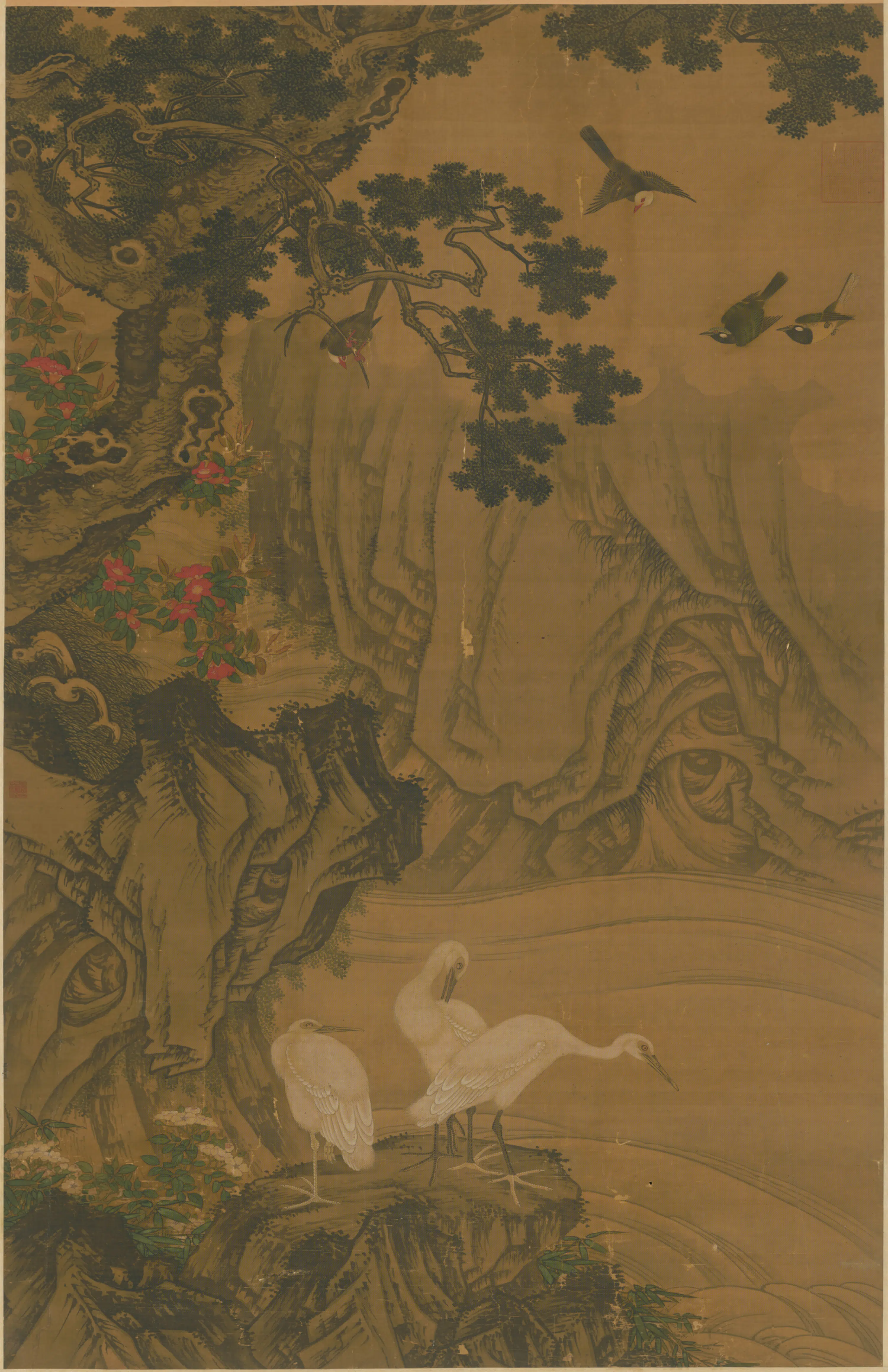 明朝【邵子潜】《柏石鹭鹚轴》