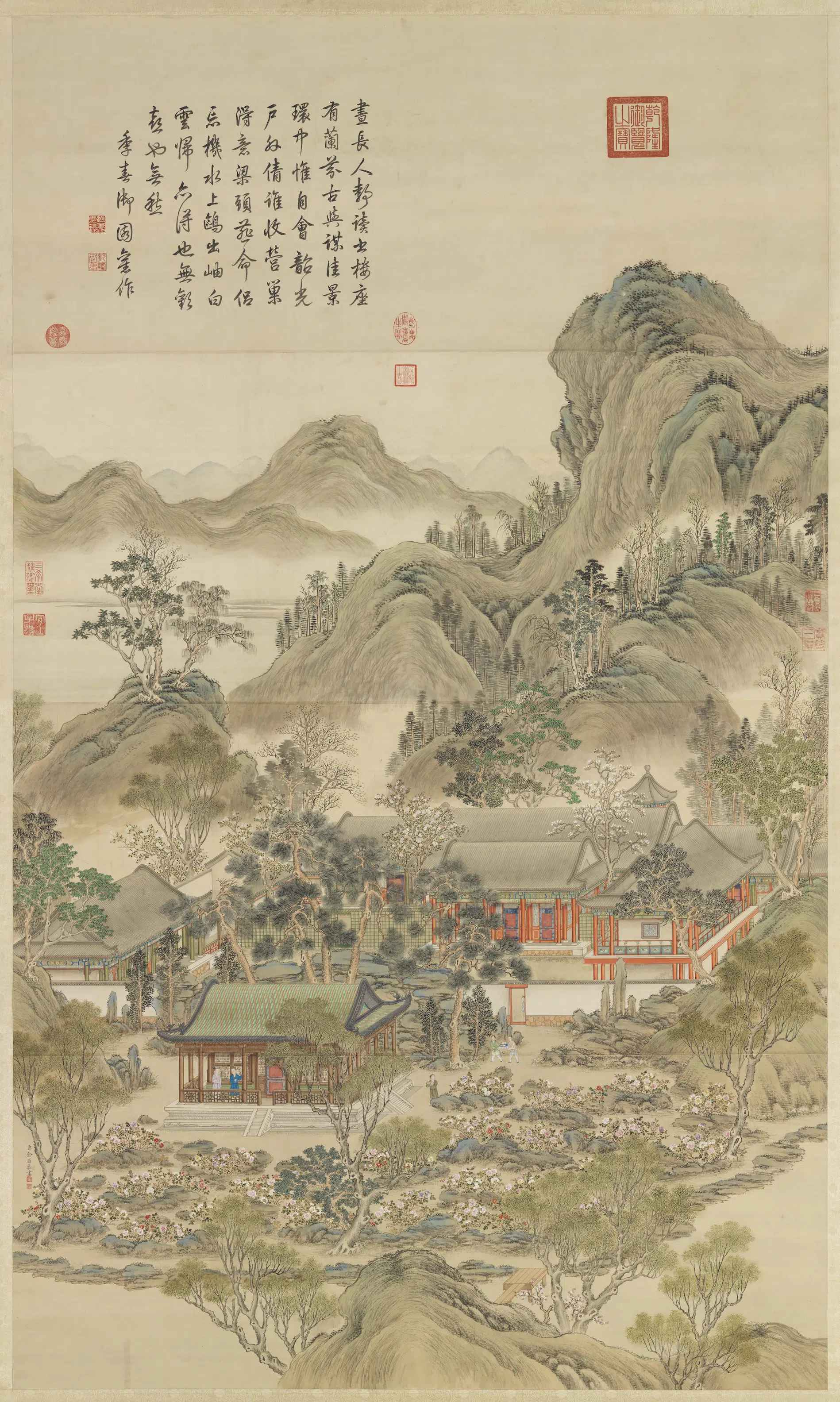 清代【余省】《十二禁御图之姑洗昌辰图轴》